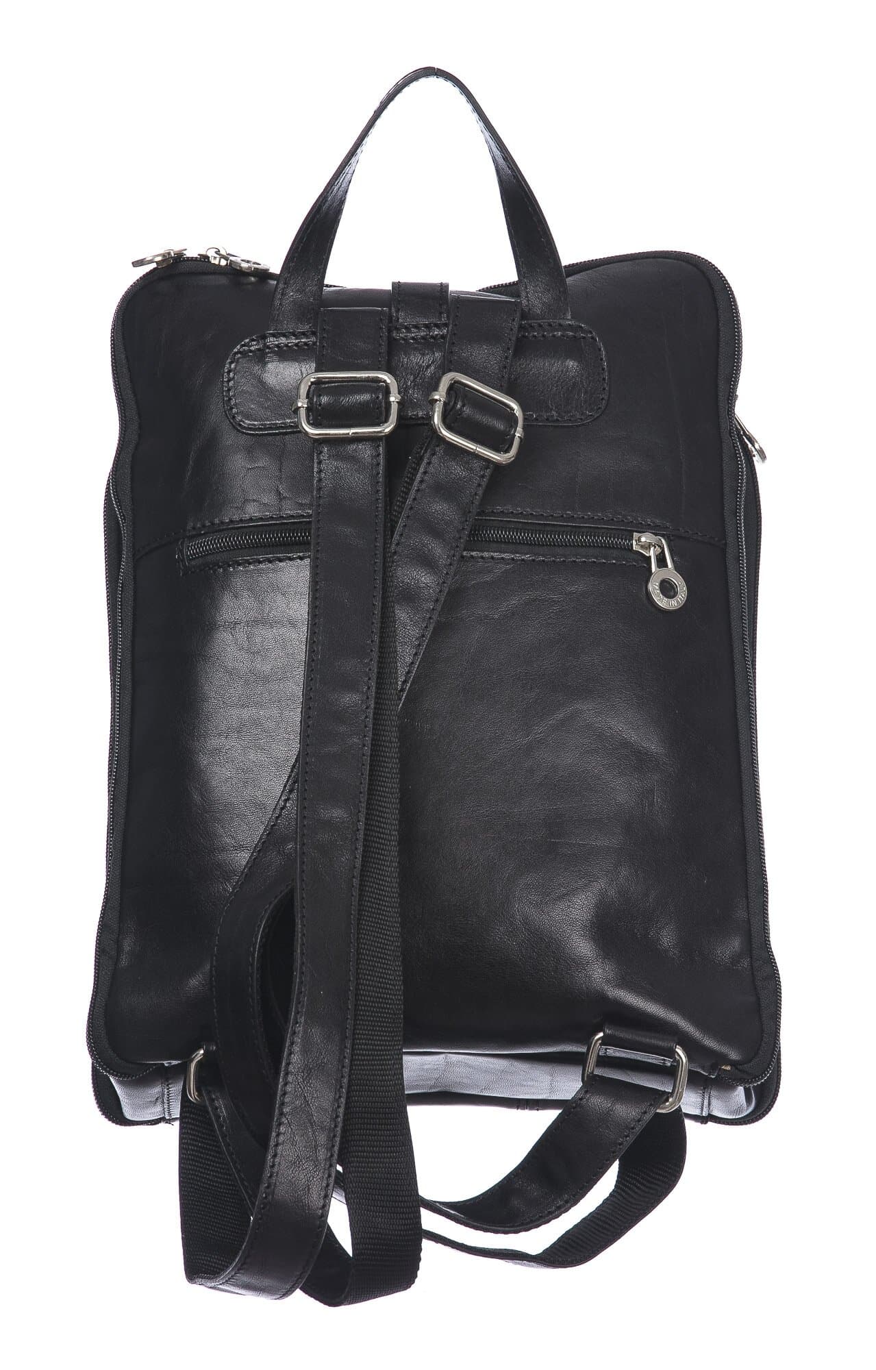 Borsa zaino donna in vera pelle MONTE COLOMBINE, colore NERO, CHIAROSCURO, MADE IN ITALY