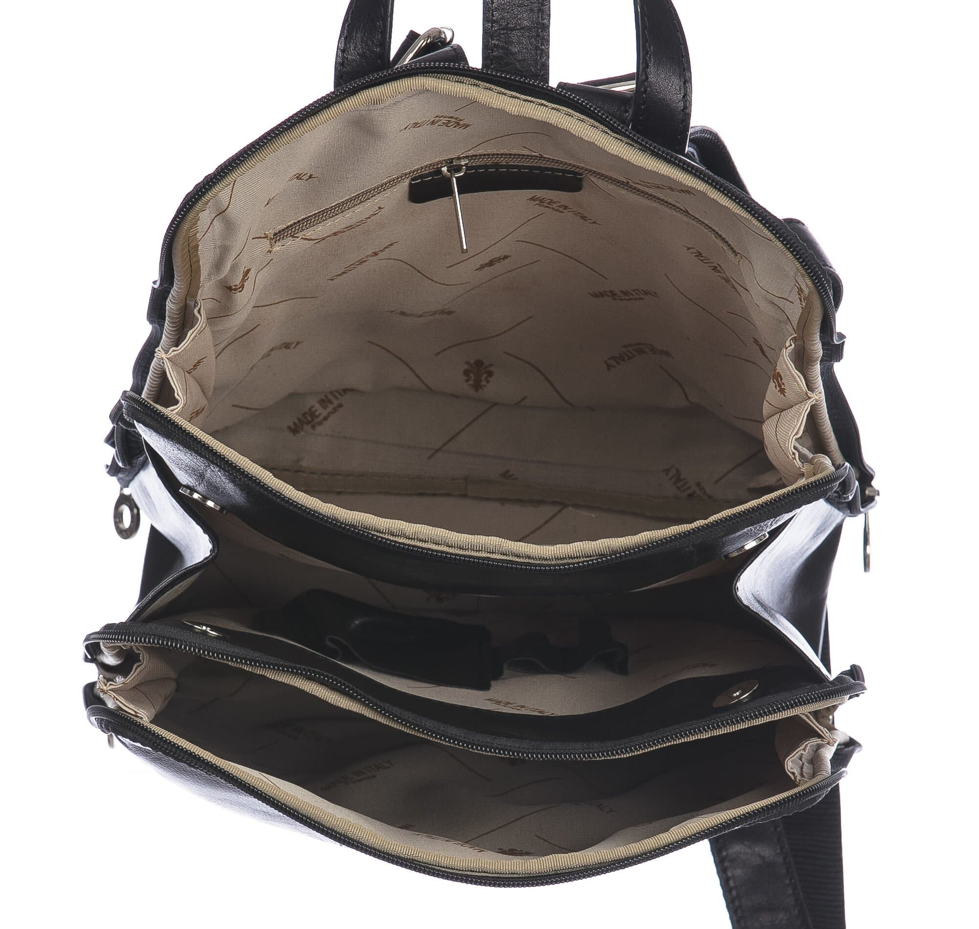 Borsa zaino donna in vera pelle MONTE COLOMBINE, colore NERO, CHIAROSCURO, MADE IN ITALY
