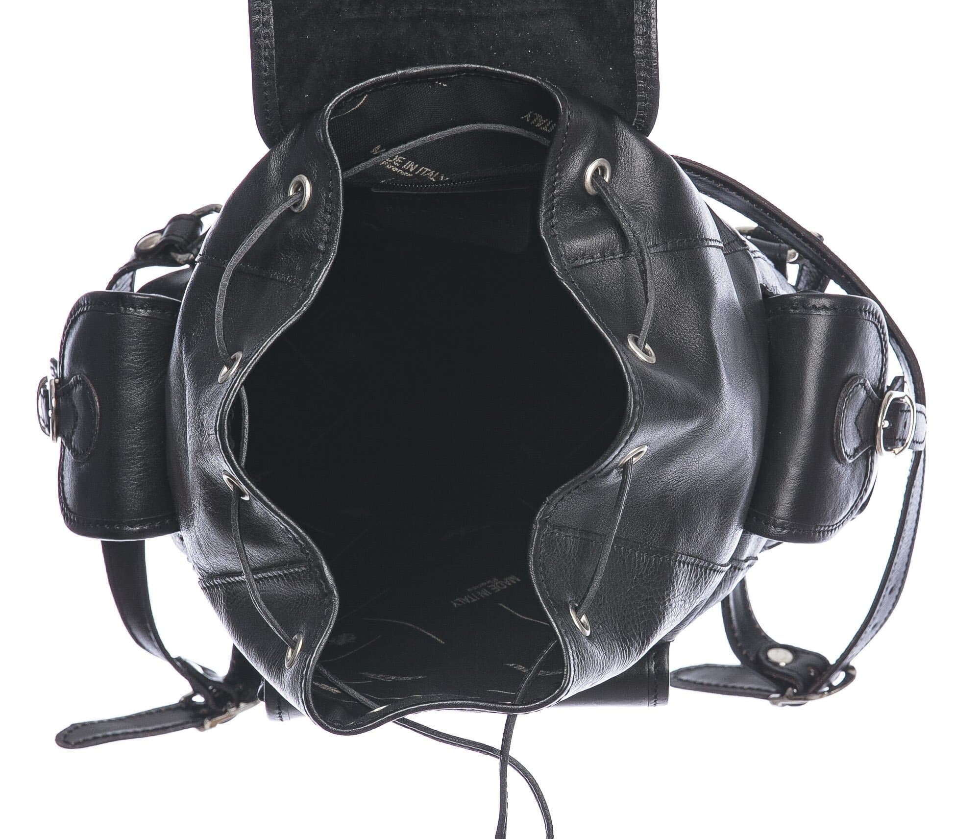 Borsa zaino donna MONTE FALTERONA, in vera pelle sauvage, NERO, CHIAROSCURO, Made in Italy