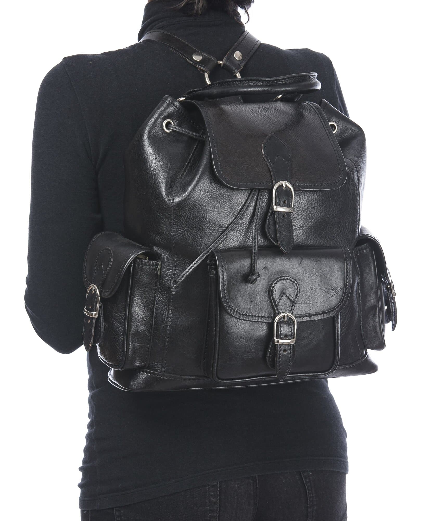 Borsa zaino donna MONTE FALTERONA, in vera pelle sauvage, NERO, CHIAROSCURO, Made in Italy