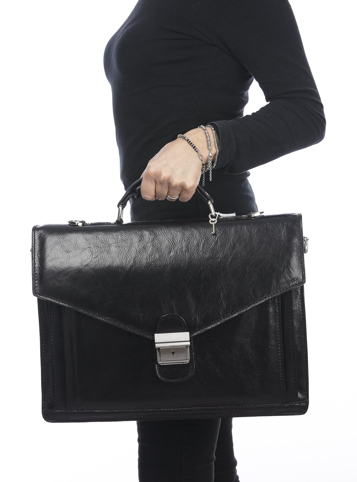 Borsa ufficio uomo/donna in vera pelle FERNANDO, NERO, CHIAROSCURO, MADE IN ITALY