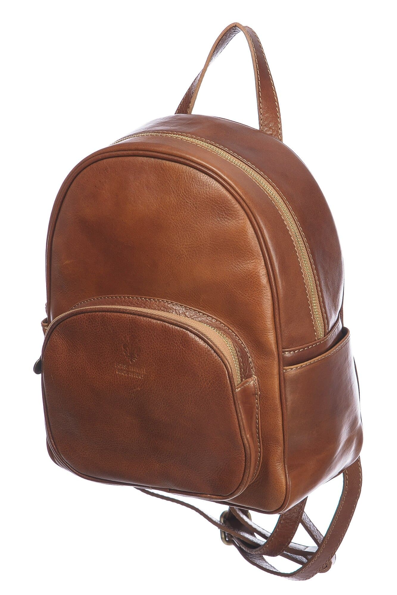 Borsa zaino donna in vera pelle MONTE VISO, colore MIELE/CUOIO, CHIAROSCURO, MADE IN ITALY