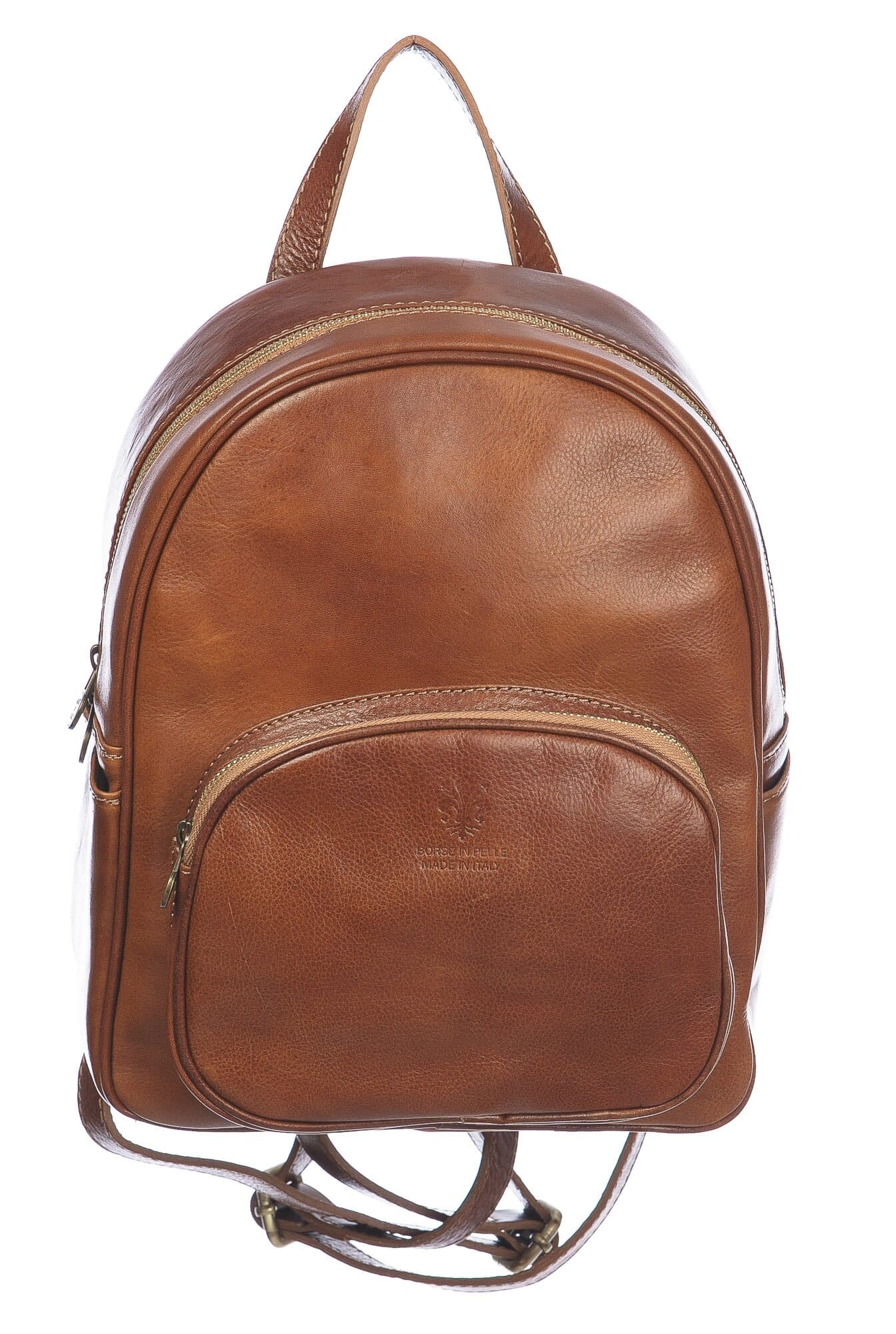 Borsa zaino donna in vera pelle MONTE VISO, colore MIELE/CUOIO, CHIAROSCURO, MADE IN ITALY