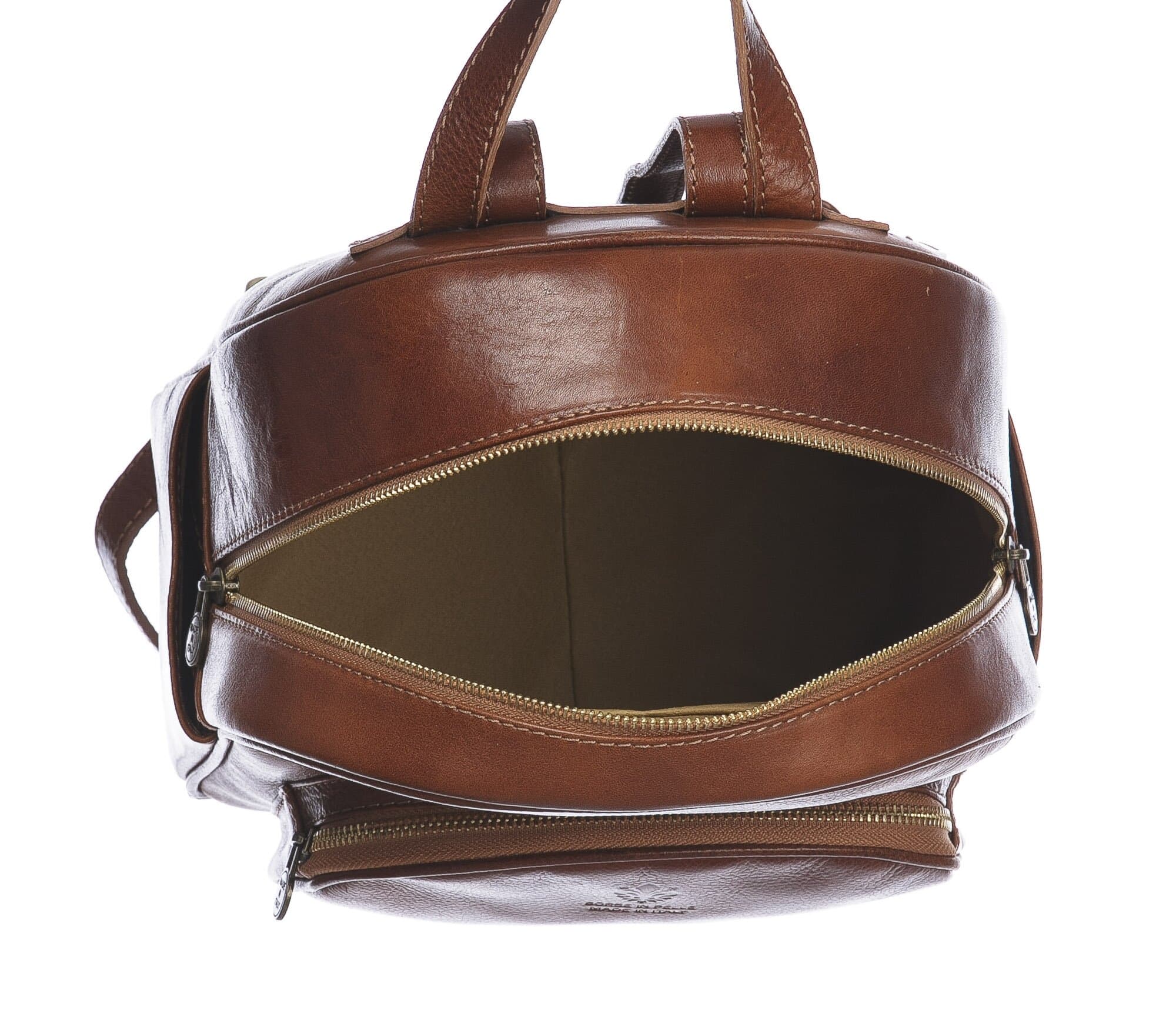 Borsa zaino donna in vera pelle MONTE VISO, colore MIELE/CUOIO, CHIAROSCURO, MADE IN ITALY