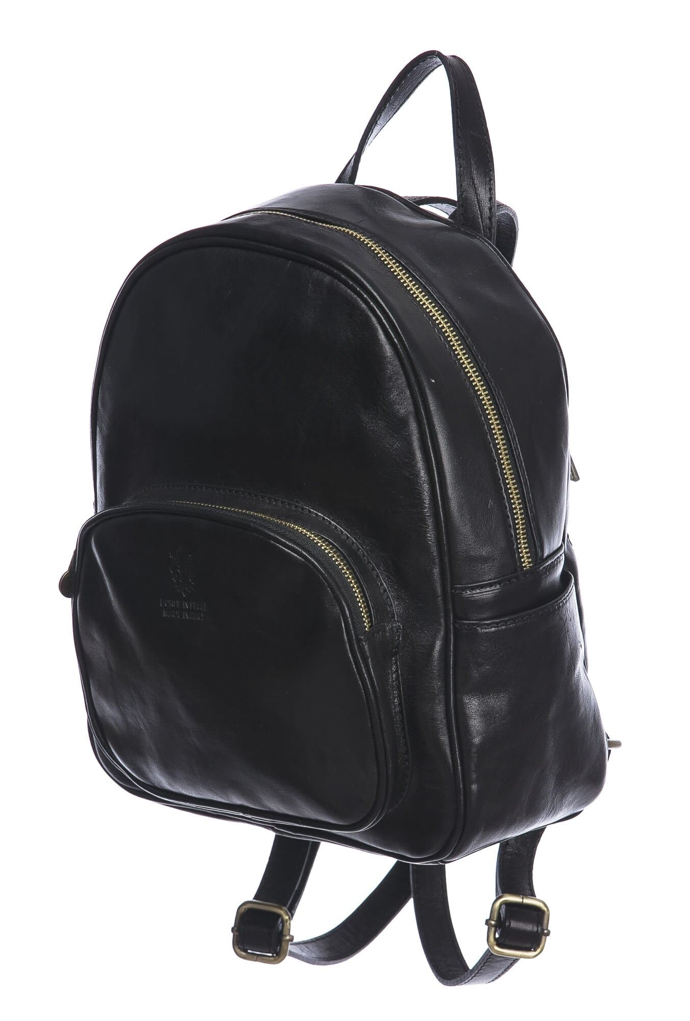 Borsa zaino donna in vera pelle MONTE VISO, colore NERO, CHIAROSCURO, MADE IN ITALY
