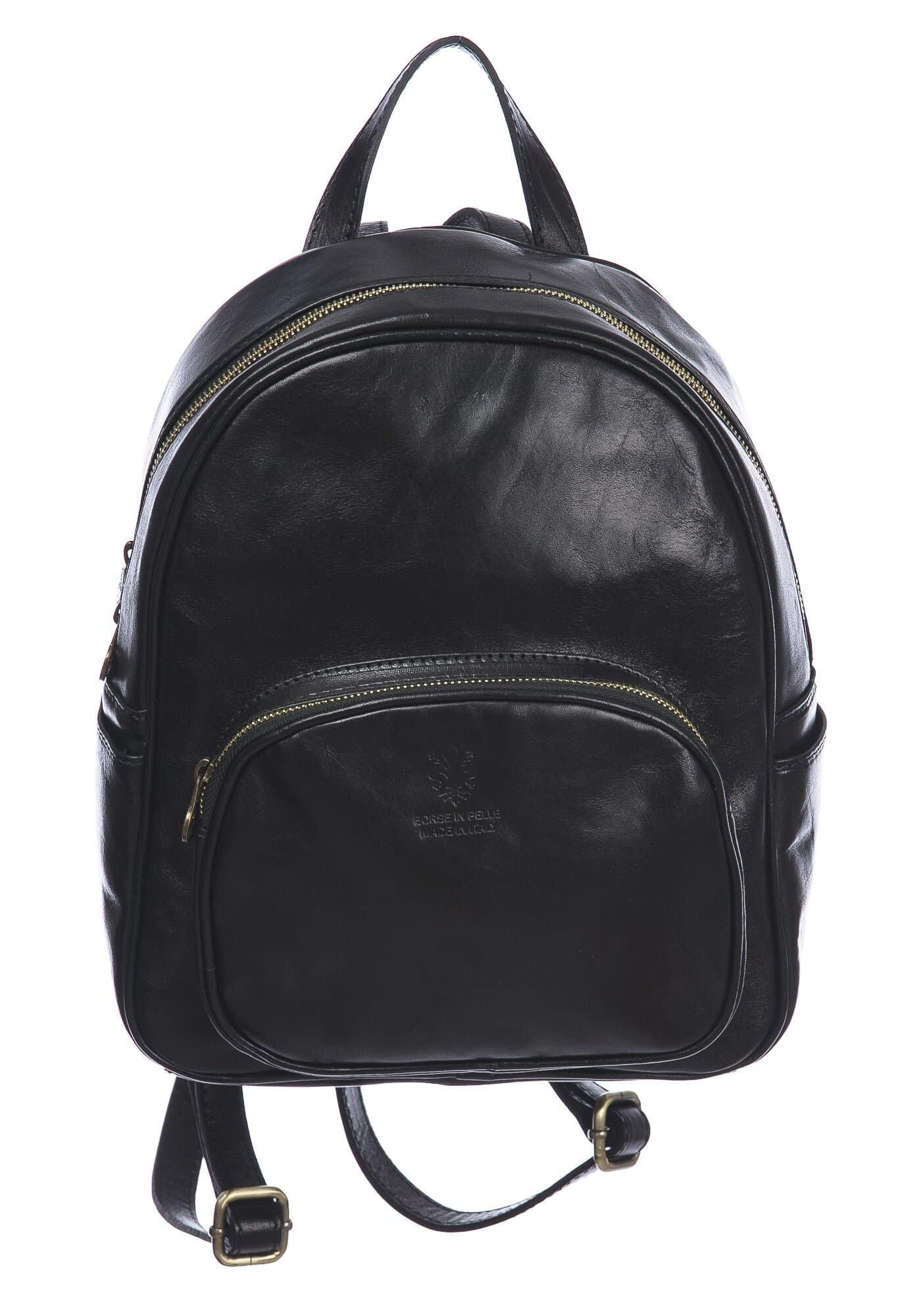 Borsa zaino donna in vera pelle MONTE VISO, colore NERO, CHIAROSCURO, MADE IN ITALY