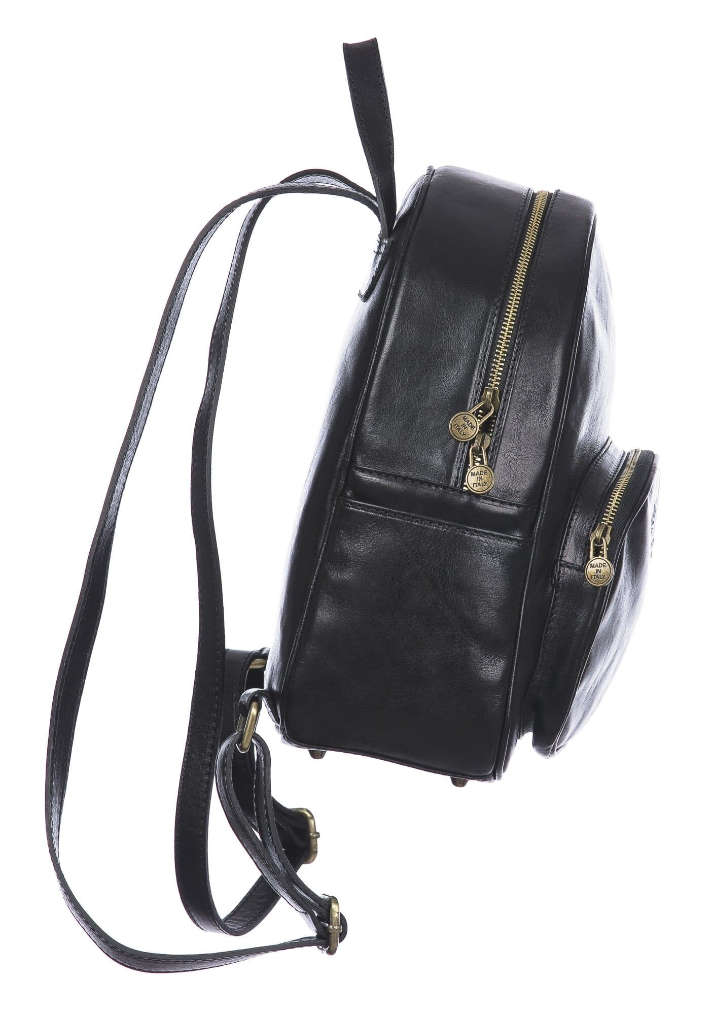 Borsa zaino donna in vera pelle MONTE VISO, colore NERO, CHIAROSCURO, MADE IN ITALY