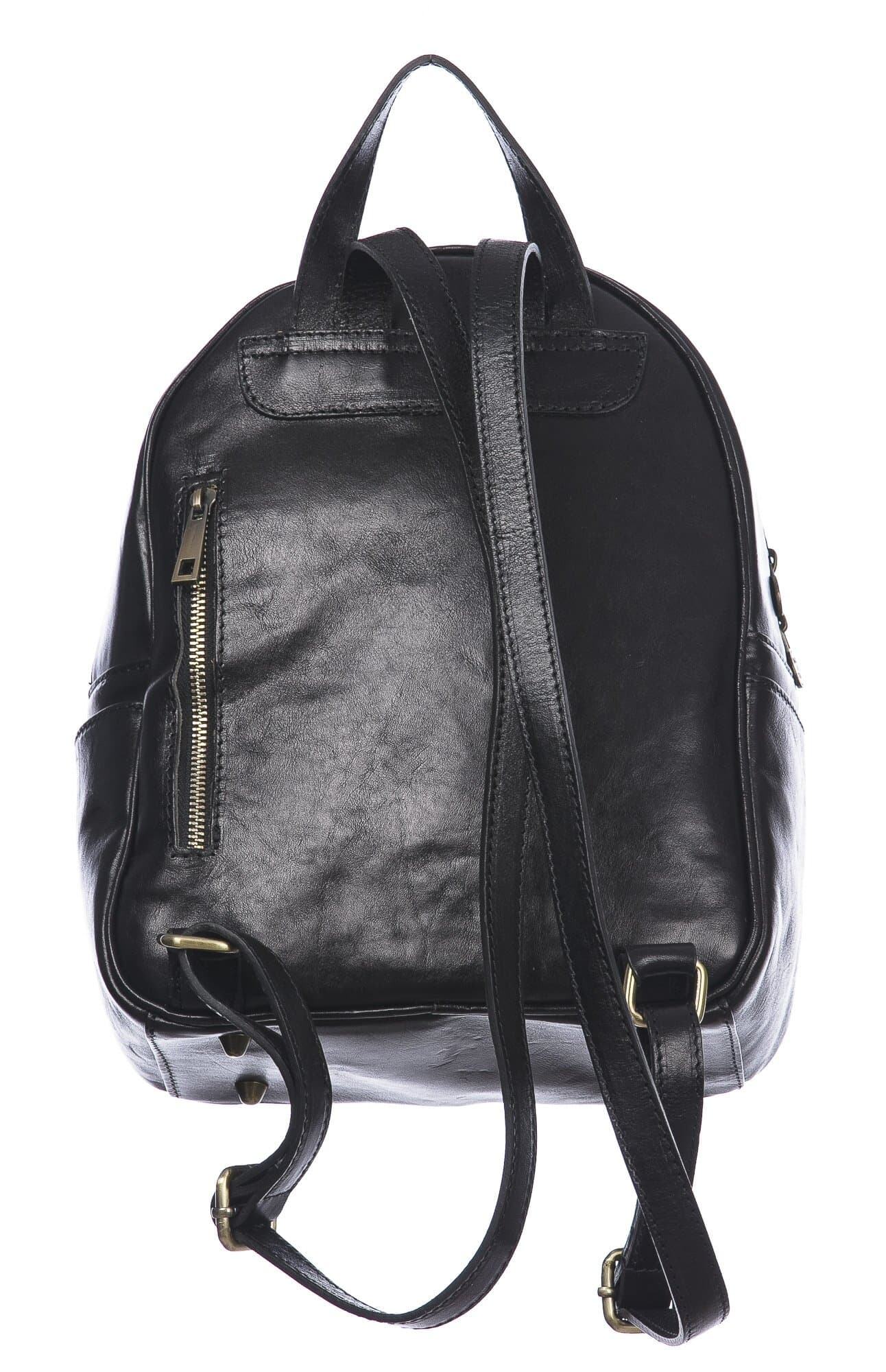 Borsa zaino donna in vera pelle MONTE VISO, colore NERO, CHIAROSCURO, MADE IN ITALY