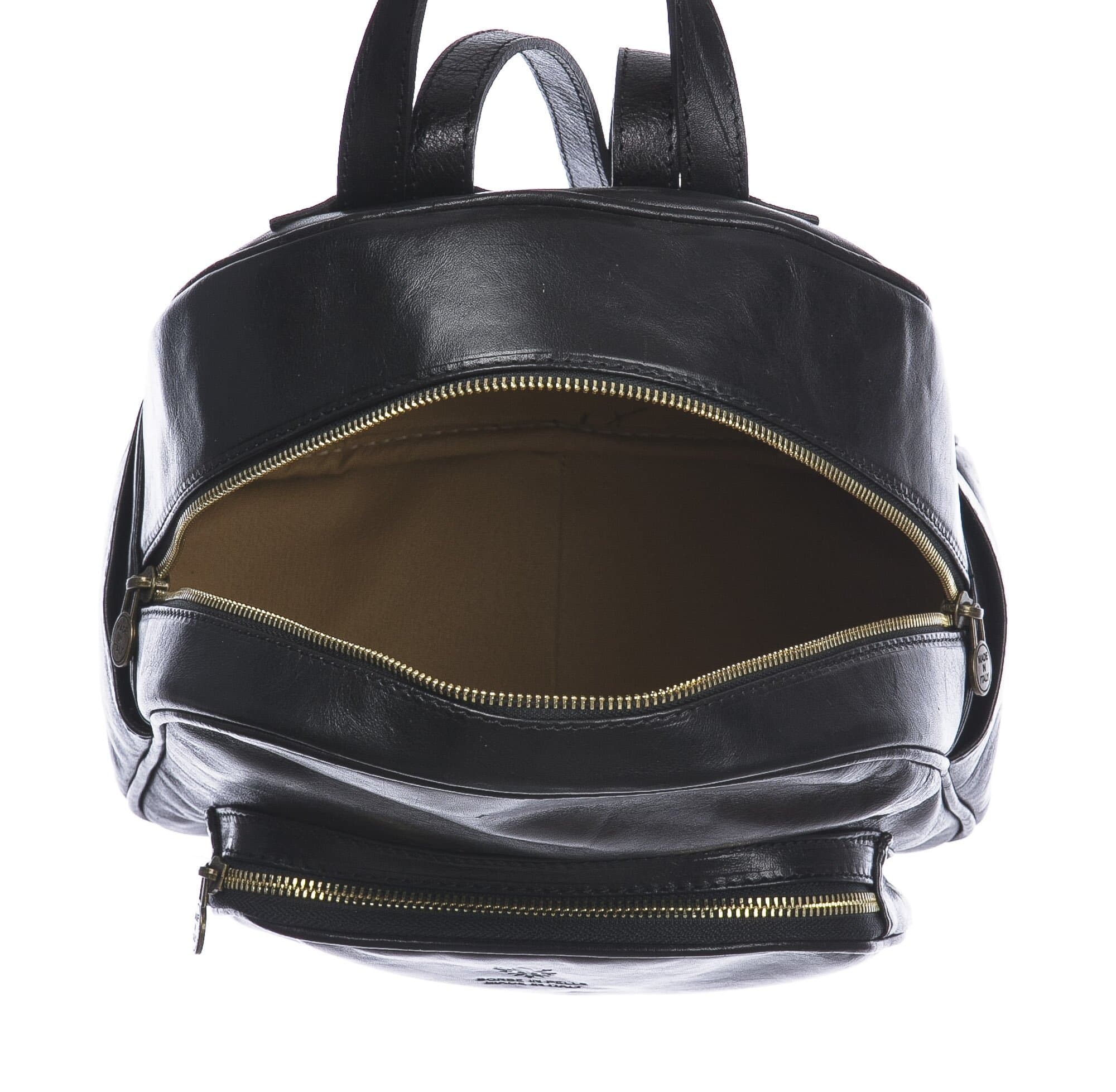 Borsa zaino donna in vera pelle MONTE VISO, colore NERO, CHIAROSCURO, MADE IN ITALY
