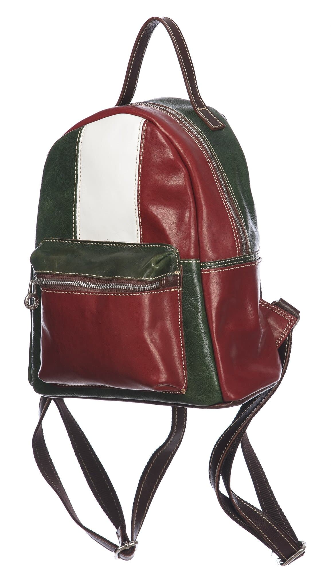 Borsa zaino donna in vera pelle MONTE FALORIA, TRICOLORE BANDIERA ITALIANA, colore VERDE/BIANCO/ROSSO, CHIAROSCURO, MADE IN ITALY