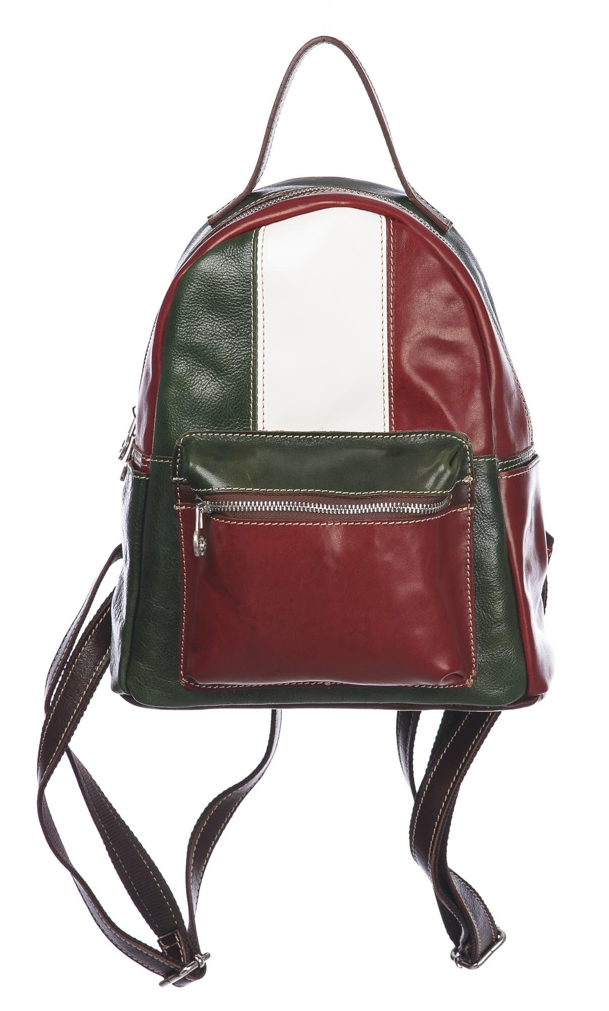 Borsa zaino donna in vera pelle MONTE FALORIA, TRICOLORE BANDIERA ITALIANA, colore VERDE/BIANCO/ROSSO, CHIAROSCURO, MADE IN ITALY