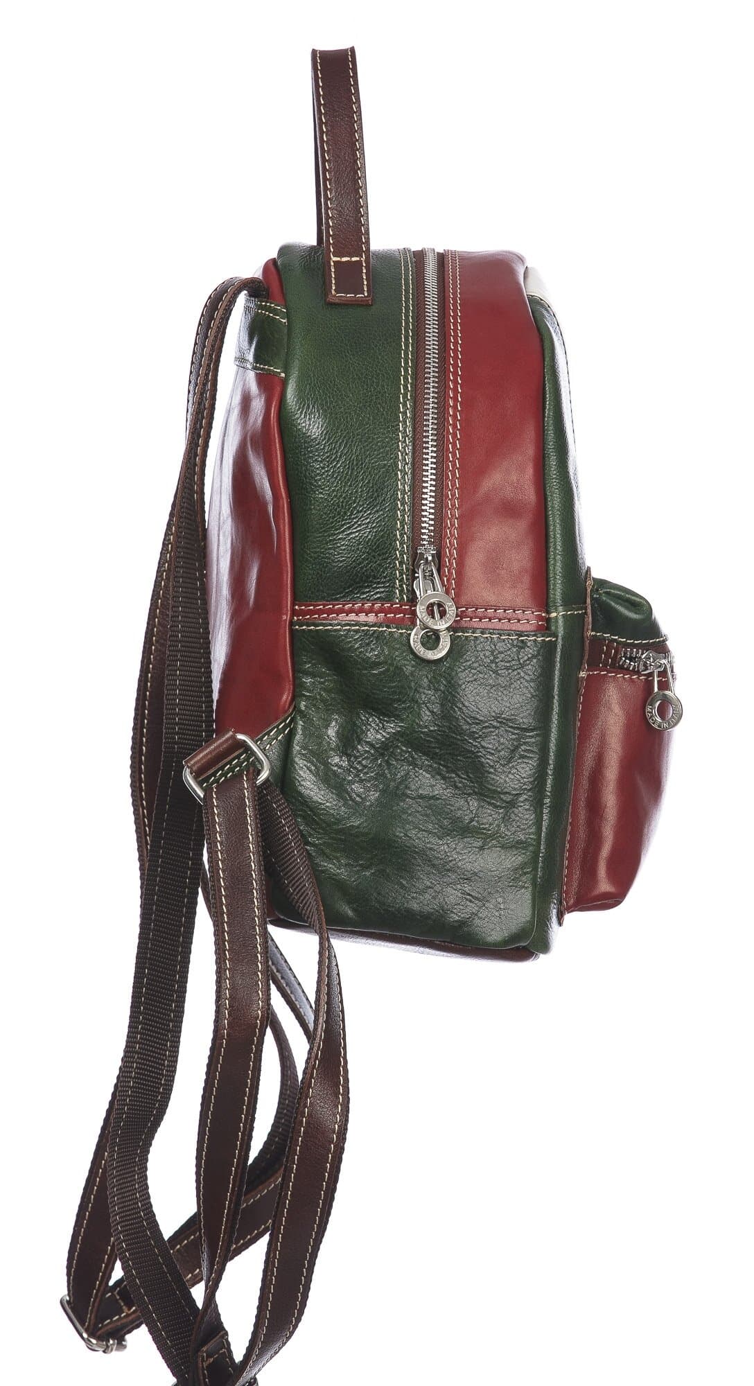 Borsa zaino donna in vera pelle MONTE FALORIA, TRICOLORE BANDIERA ITALIANA, colore VERDE/BIANCO/ROSSO, CHIAROSCURO, MADE IN ITALY