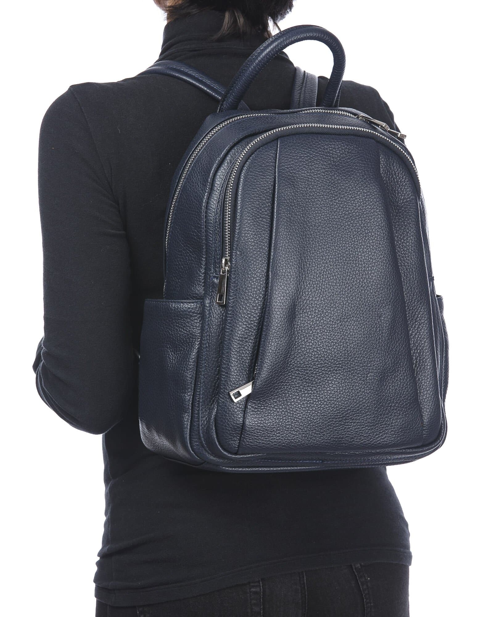 Borsa zaino donna in vera pelle MONTE VELINO, colore BLU, CHIAROSCURO, MADE IN ITALY