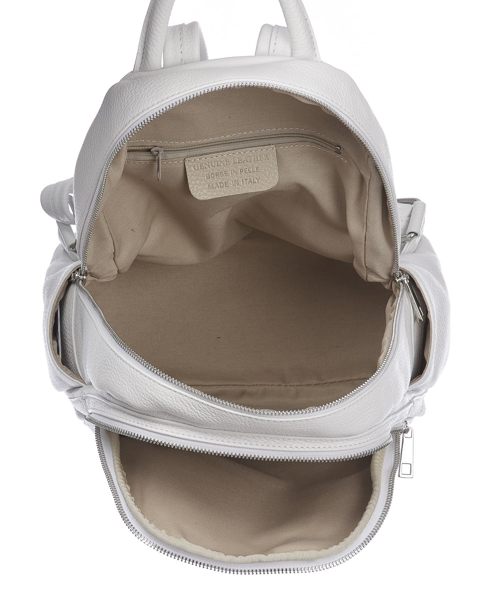 Borsa zaino donna in vera pelle MONTE VELINO, colore BIANCO, CHIAROSCURO, MADE IN ITALY