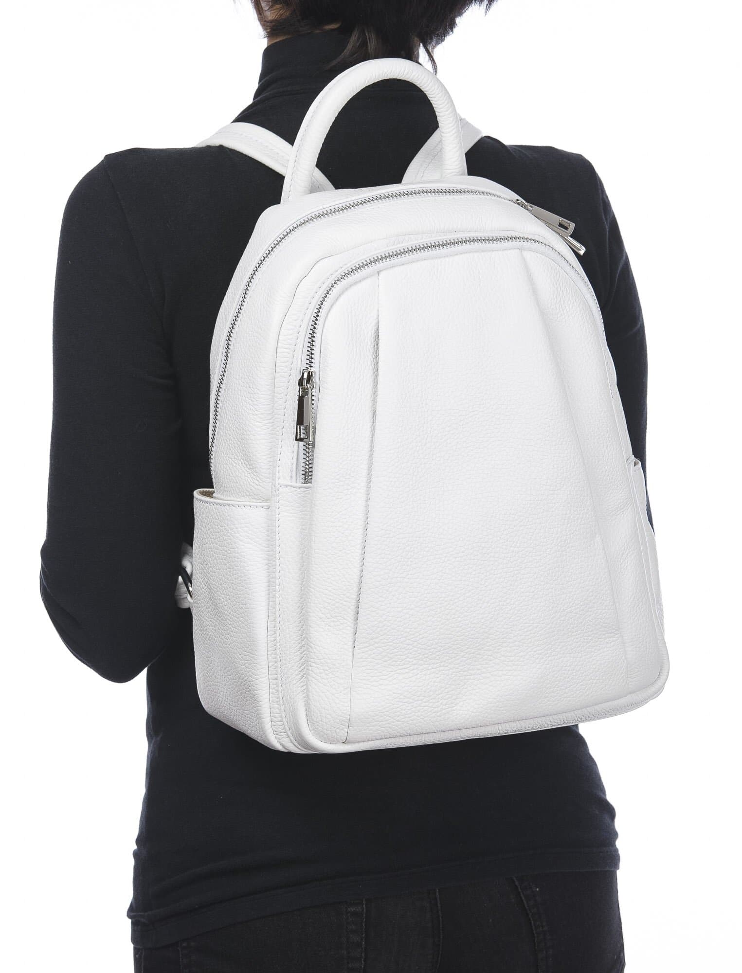 Borsa zaino donna in vera pelle MONTE VELINO, colore BIANCO, CHIAROSCURO, MADE IN ITALY