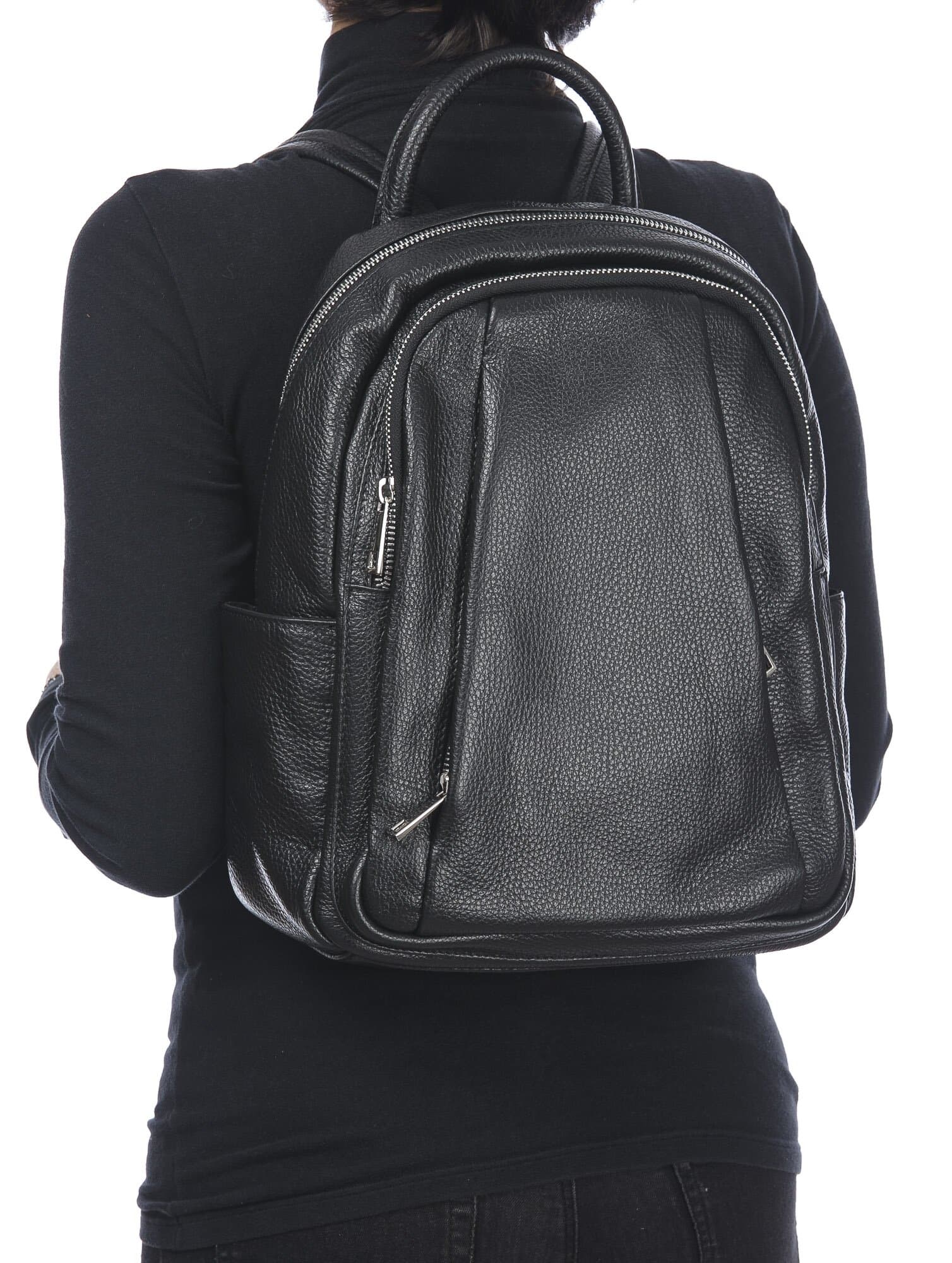 Borsa zaino donna in vera pelle MONTE VELINO, colore NERO, CHIAROSCURO, MADE IN ITALY