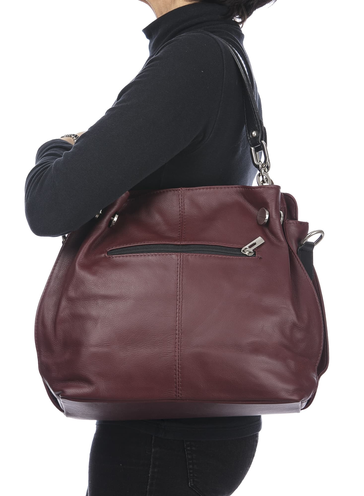 Borsa donna in vera pelle ADELINA, colore BORDEAUX,CHIARO SCURO, MADE IN ITALY