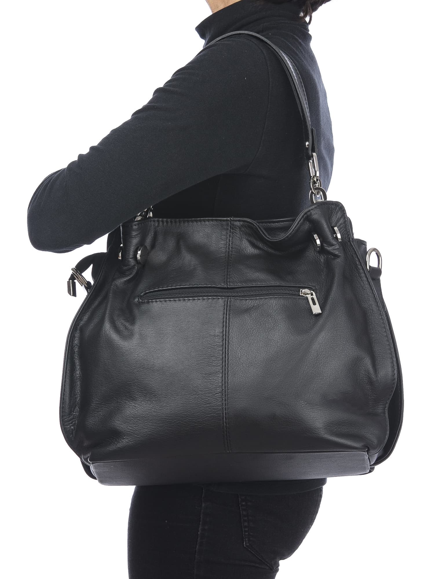 Borsa donna in vera pelle ADELINA, colore NERO,CHIARO SCURO, MADE IN ITALY