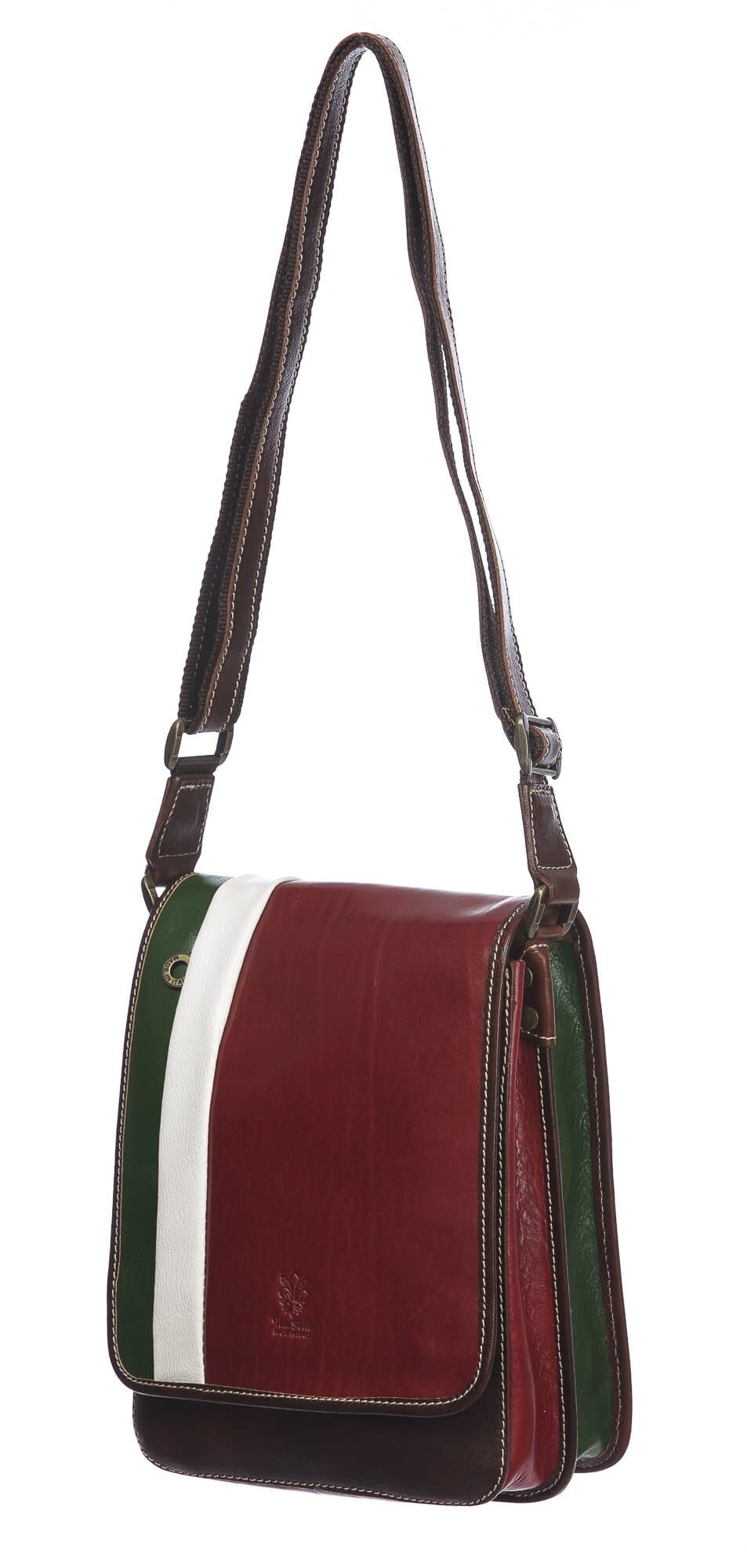 Tracolla uomo in vera pelle SAMUELE, TRICOLORE BANDIERA ITALIANA, colore VERDE/BIANCO/ROSSO, CHIAROSCURO, MADE IN ITALY