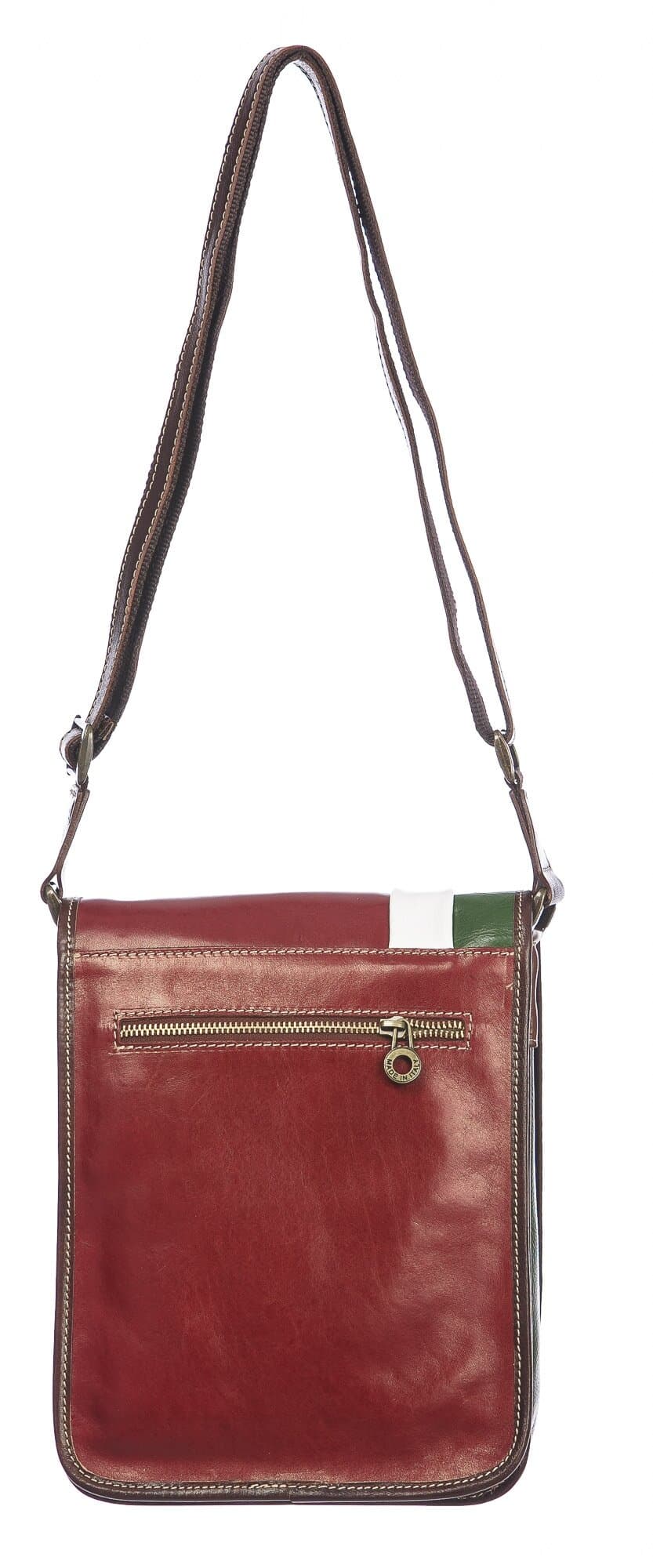 Tracolla uomo in vera pelle SAMUELE, TRICOLORE BANDIERA ITALIANA, colore VERDE/BIANCO/ROSSO, CHIAROSCURO, MADE IN ITALY