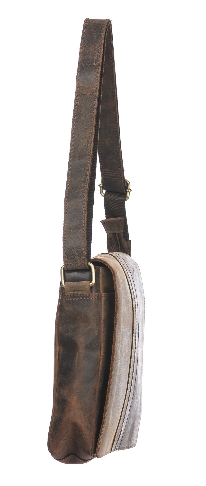 Borsa a tracolla da uomo in vera pelle nabuk NOAH, colore MARRONE, CHIAROSCURO, MADE IN ITALY