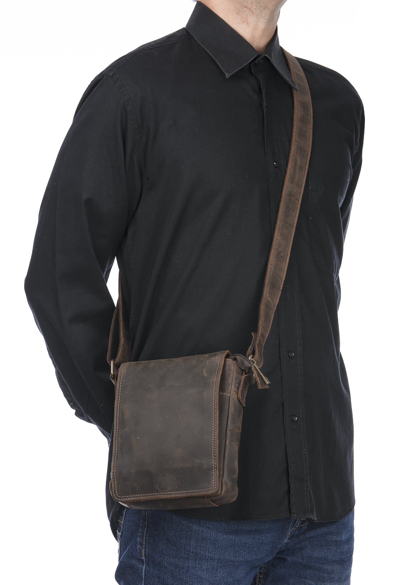 Borsa a tracolla da uomo in vera pelle nabuk CHRISTIAN, colore MARRONE, CHIAROSCURO, Made in Italy