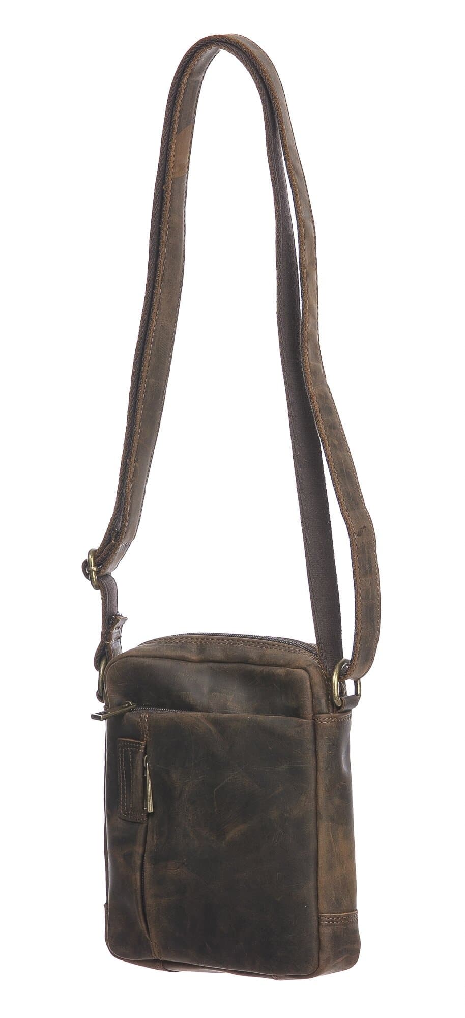 Borsa a tracolla da uomo in vera pelle nabuk NEVIO, colore MARRONE, CHIAROSCURO, Made in Italy