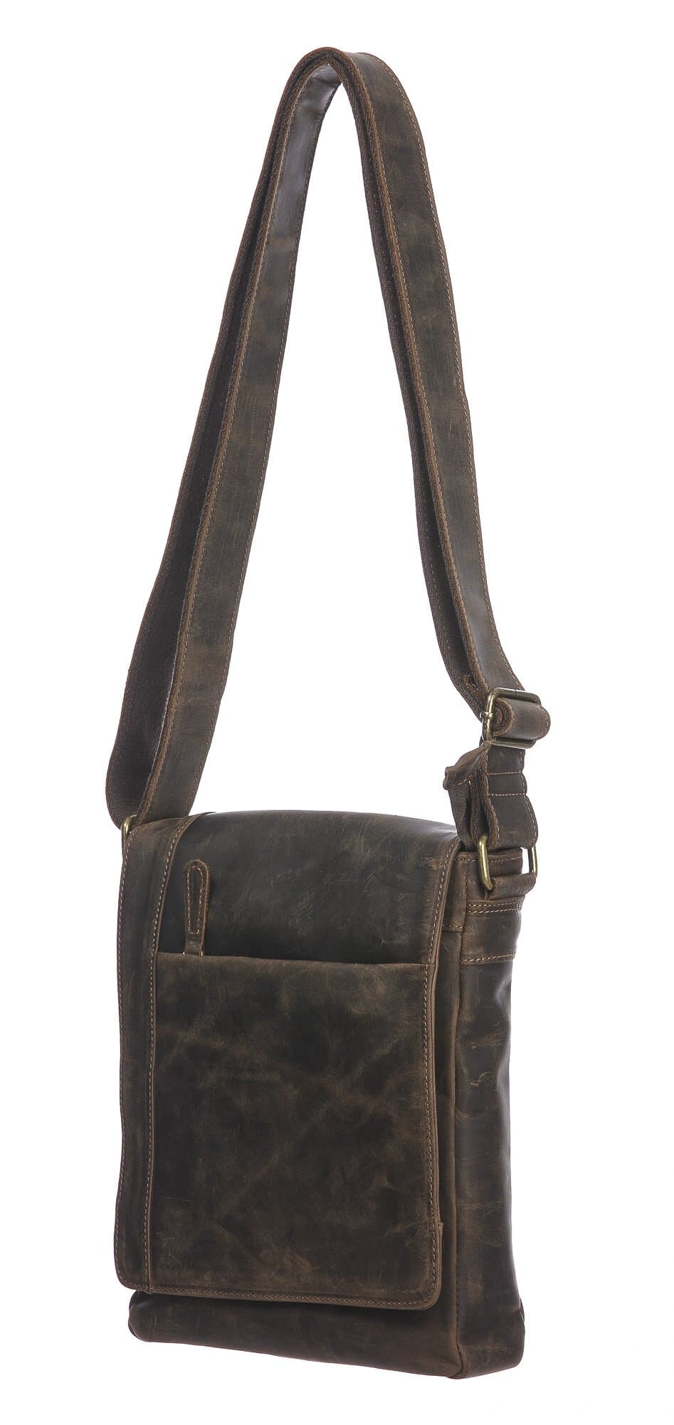 Borsa a tracolla da uomo in vera pelle nabuk DARIO, colore TESTA MORO, CHIAROSCURO, MADE IN ITALY