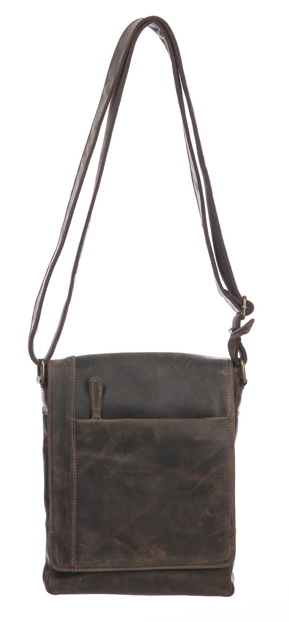 Borsa a tracolla da uomo in vera pelle nabuk DARIO, colore TESTA MORO, CHIAROSCURO, MADE IN ITALY