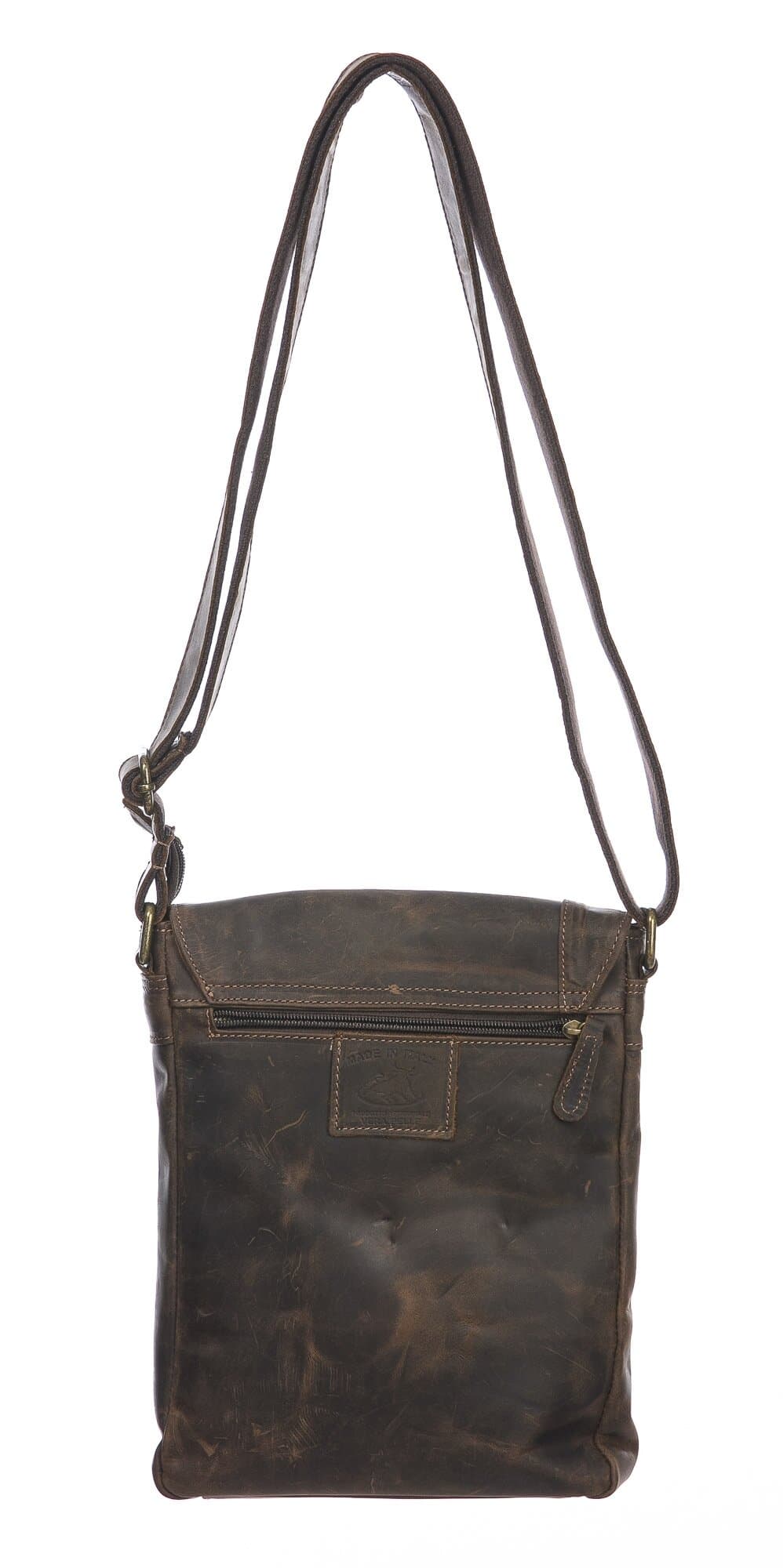 Borsa a tracolla da uomo in vera pelle nabuk DARIO, colore TESTA MORO, CHIAROSCURO, MADE IN ITALY
