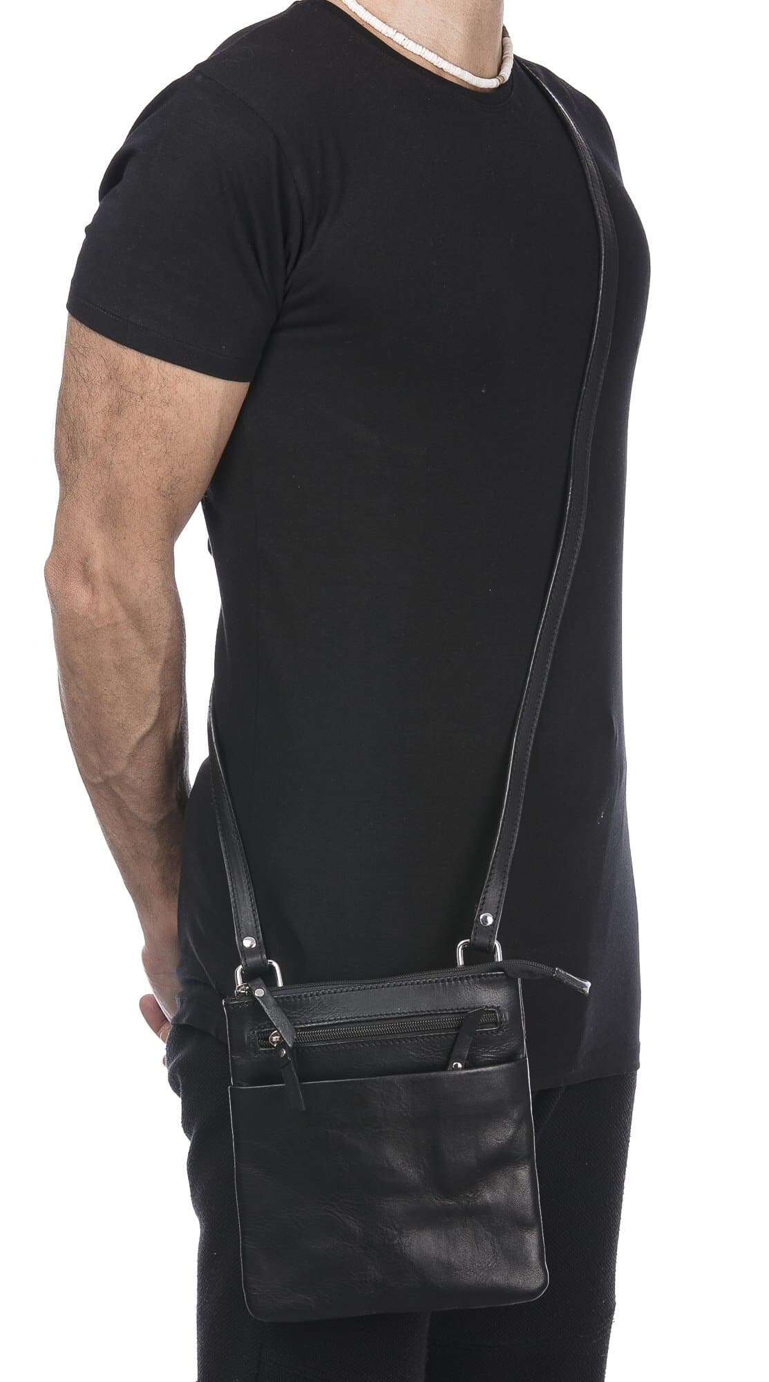 LINO : tracolla uomo in cuoio, colore : NERO, Made in Italy