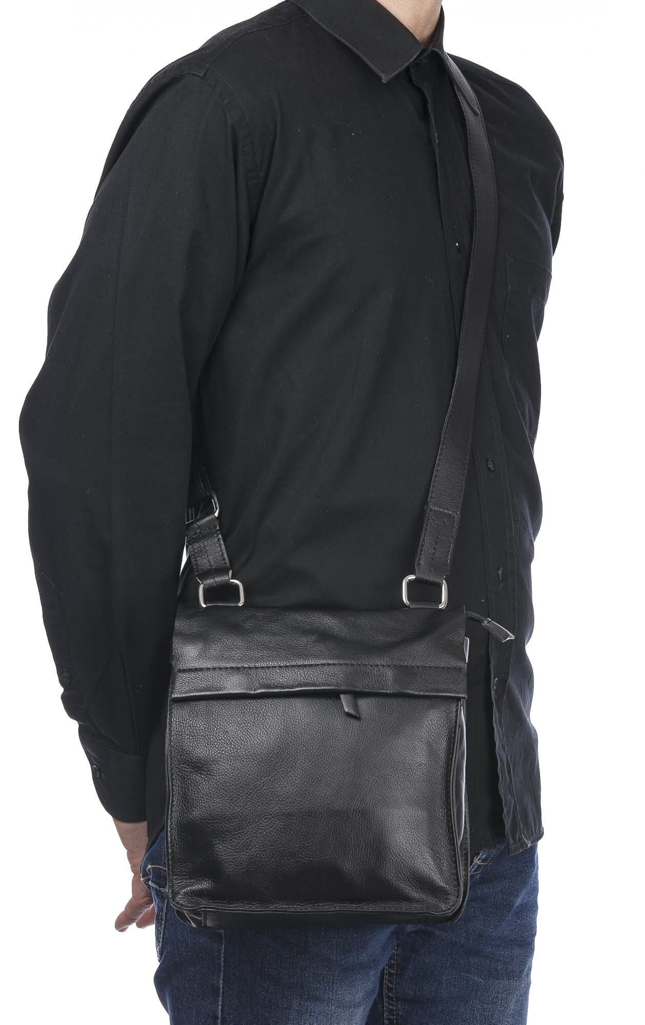 ETTORE : tracolla uomo in pelle morbida, colore : NERO, Made in Italy