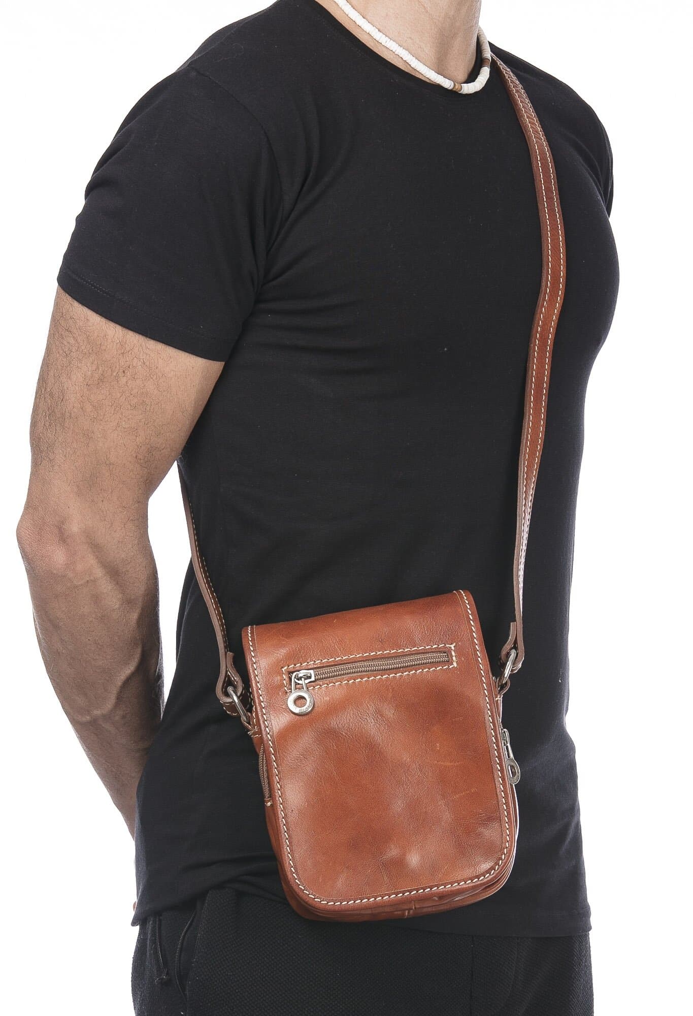 Borsa tracolla uomo in vera pelle morbida LORENZO, colore MIELE, MADE IN ITALY