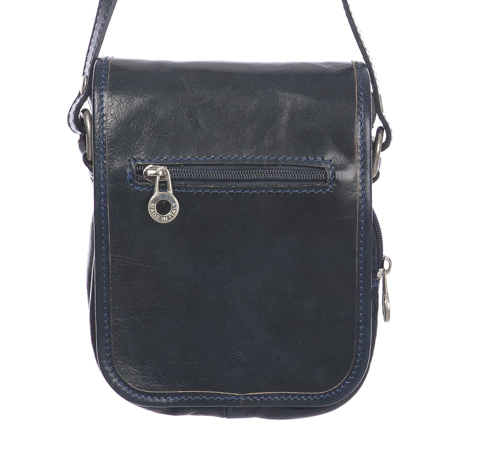 Borsa tracolla uomo in vera pelle morbida LORENZO, colore BLU, MADE IN ITALY