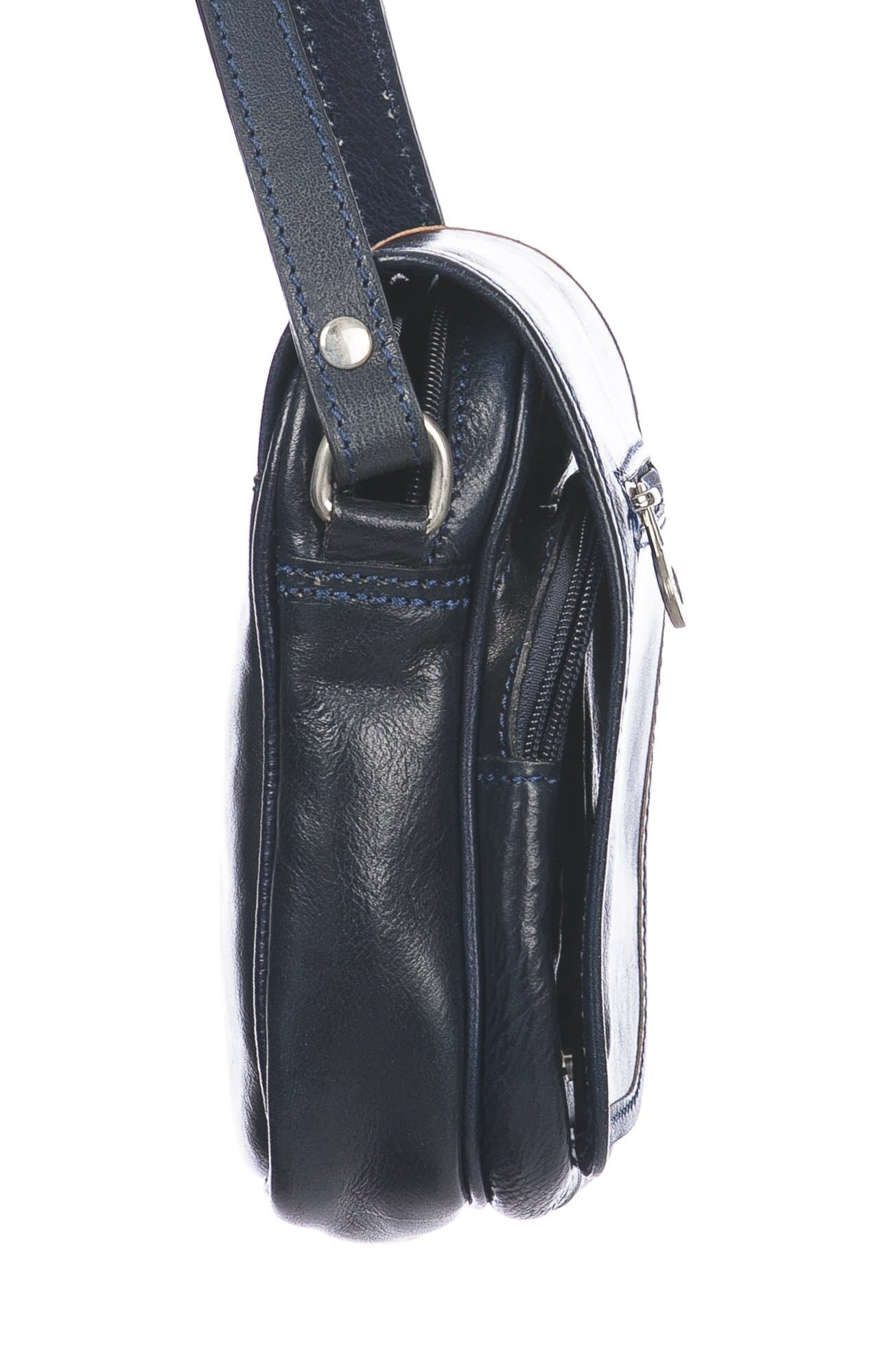 Borsa tracolla uomo in vera pelle morbida LORENZO, colore BLU, MADE IN ITALY