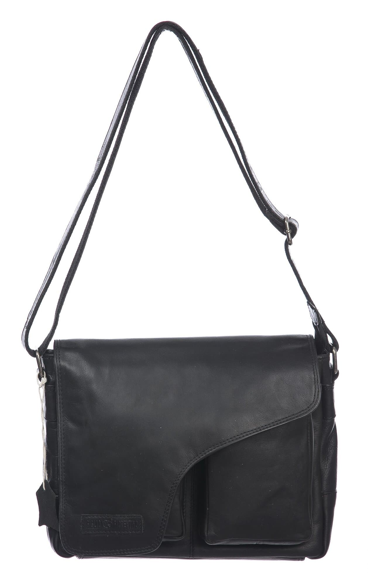 Borsa a tracolla da uomo in vera pelle TEODORO, colore NERO, CHIAROSCURO, MADE IN ITALY