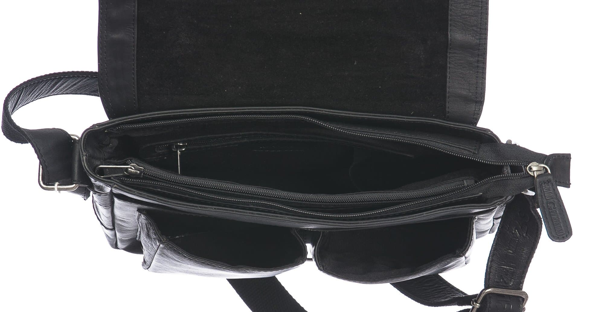 Borsa a tracolla da uomo in vera pelle TEODORO, colore NERO, CHIAROSCURO, MADE IN ITALY