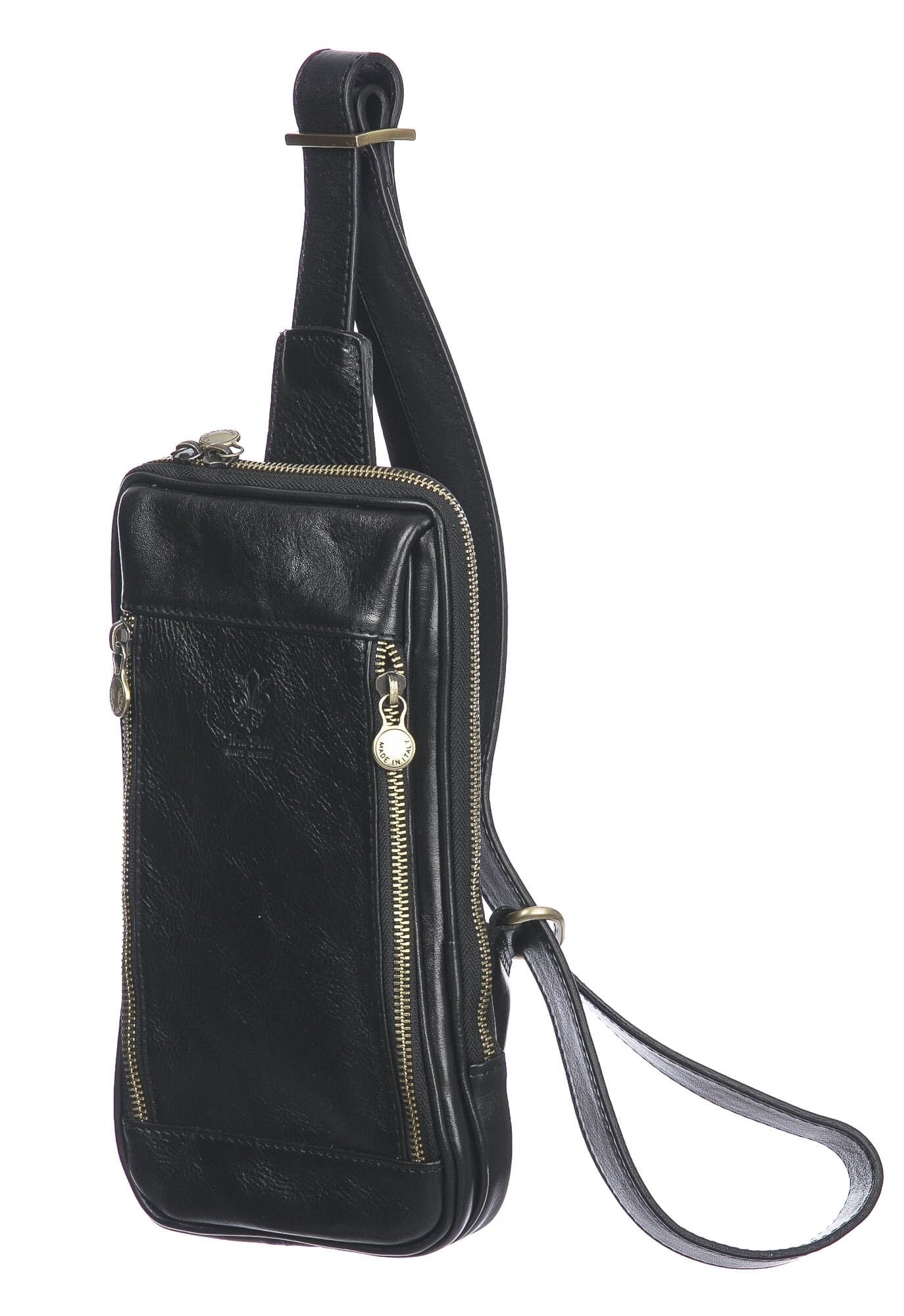 Tracolla uomo in vera pelle PAOLO, colore NERO, CHIAROSCURO, MADE IN ITALY