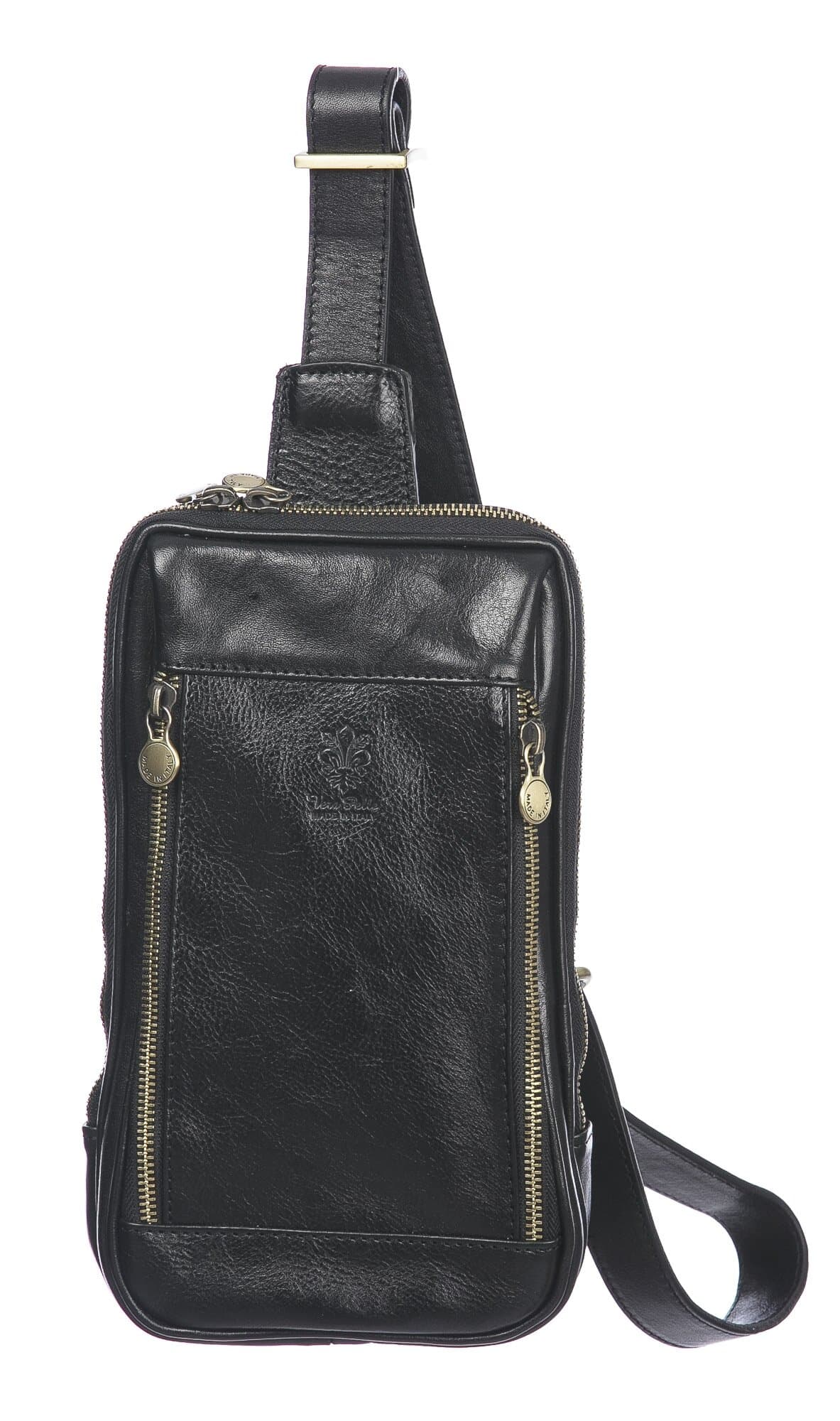 Tracolla uomo in vera pelle PAOLO, colore NERO, CHIAROSCURO, Made in Italy