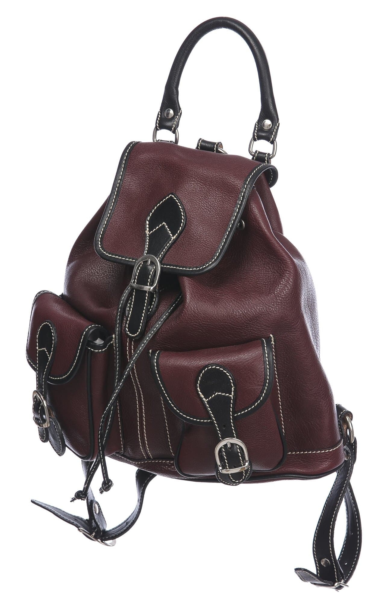 Borsa zaino donna in vera pelle MONTE FIOCCA, colore ROSSO/NERO, CHIAROSCURO, MADE IN ITALY