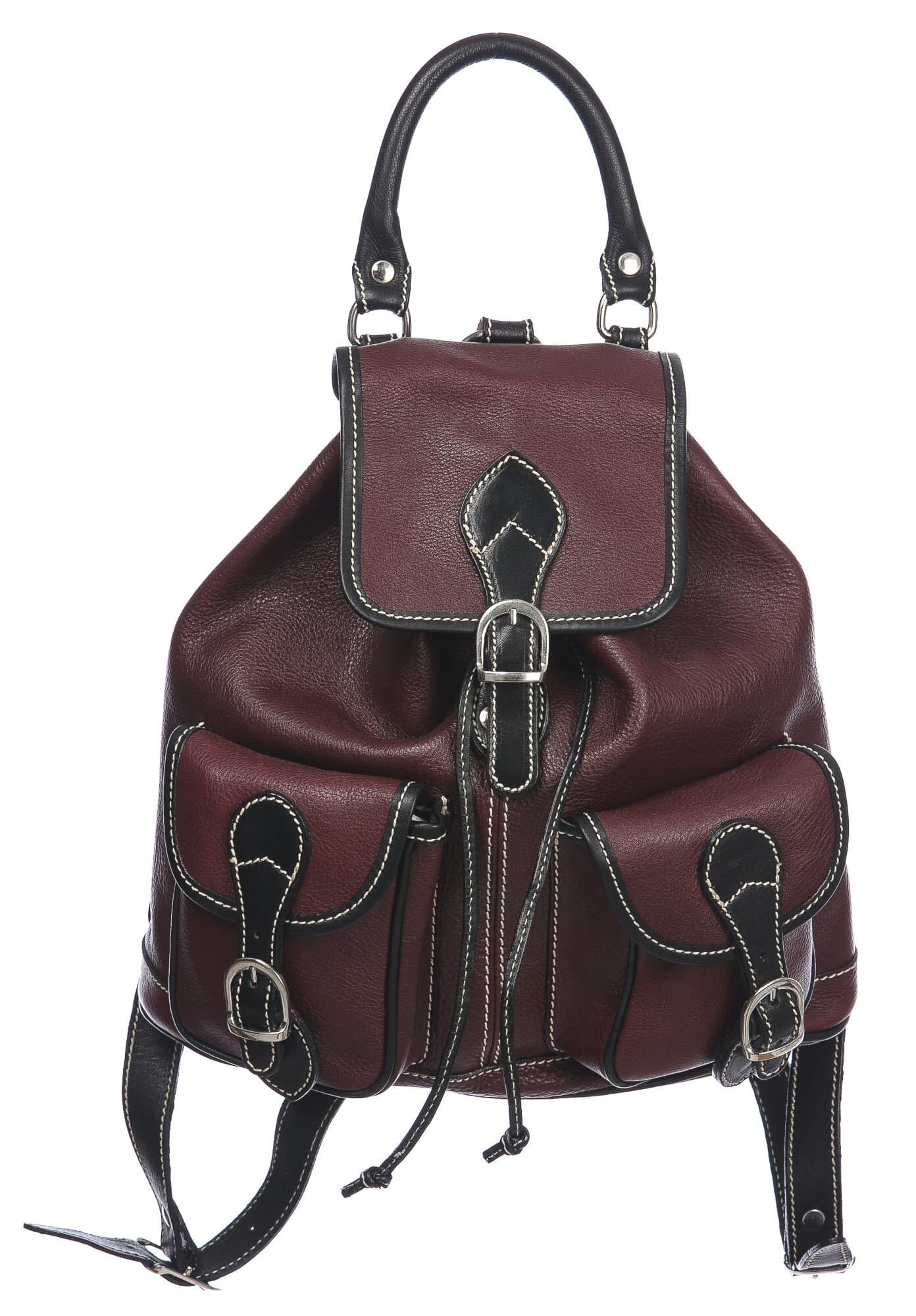 Borsa zaino donna in vera pelle MONTE FIOCCA, colore ROSSO/NERO, CHIAROSCURO, MADE IN ITALY