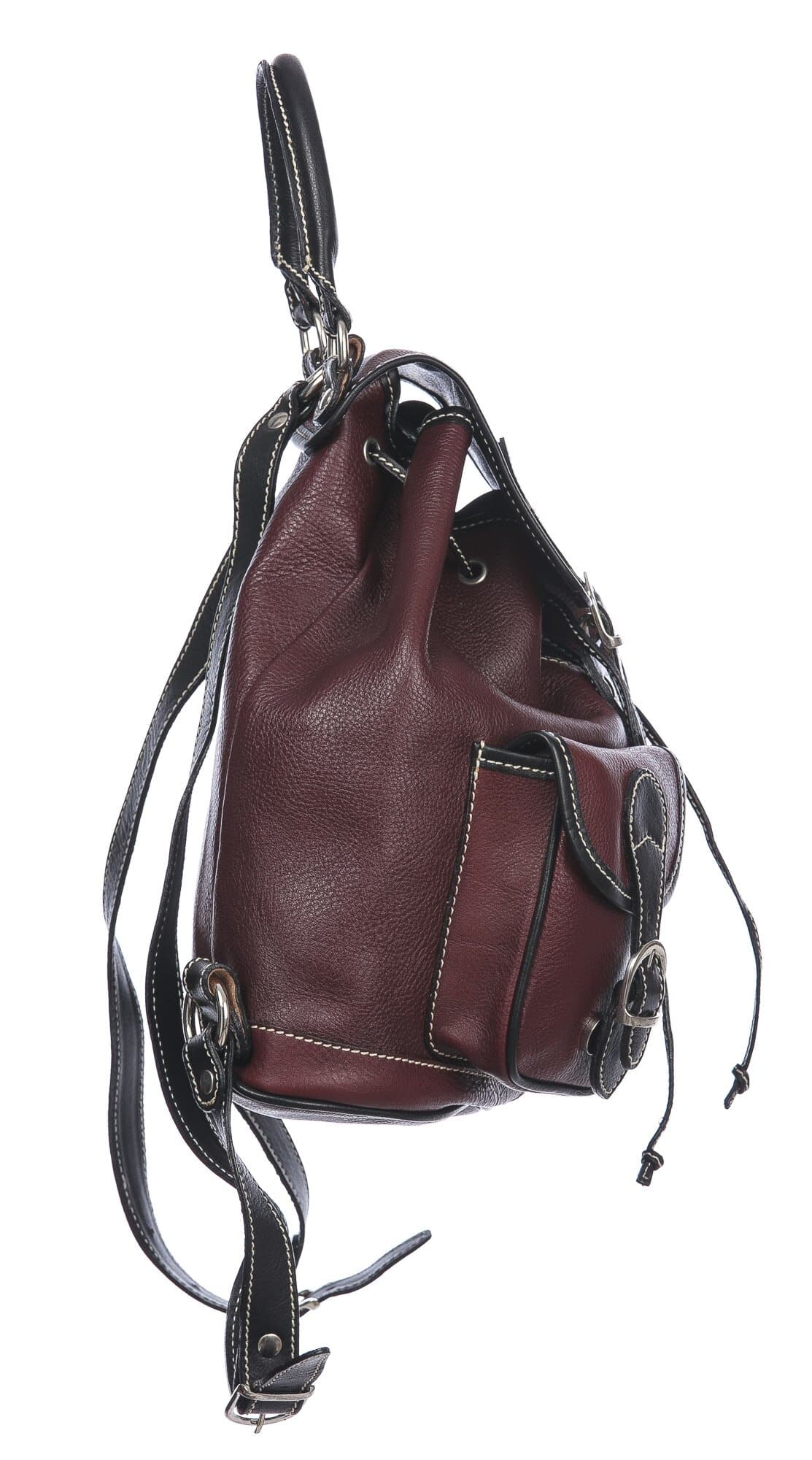 Borsa zaino donna in vera pelle MONTE FIOCCA, colore ROSSO/NERO, CHIAROSCURO, MADE IN ITALY
