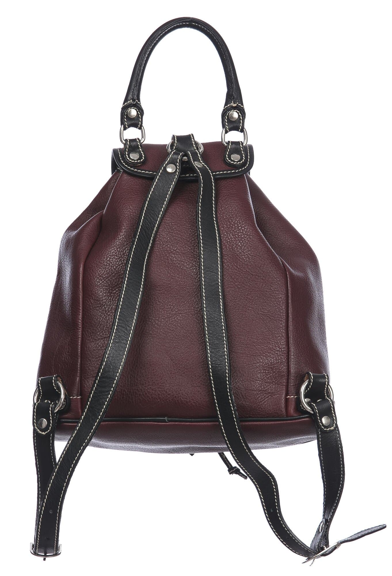 Borsa zaino donna in vera pelle MONTE FIOCCA, colore ROSSO/NERO, CHIAROSCURO, MADE IN ITALY