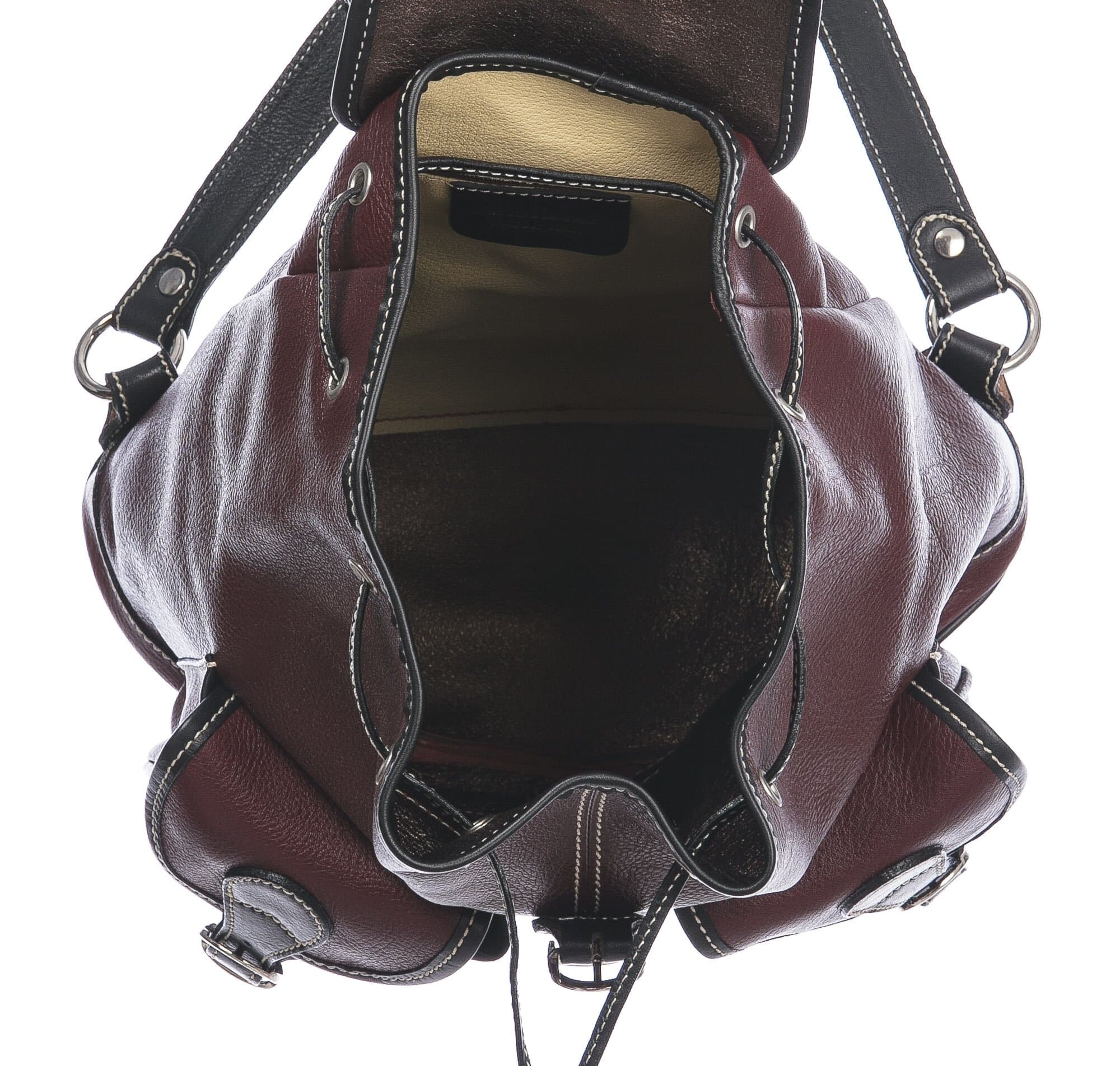 Borsa zaino donna in vera pelle MONTE FIOCCA, colore ROSSO/NERO, CHIAROSCURO, MADE IN ITALY