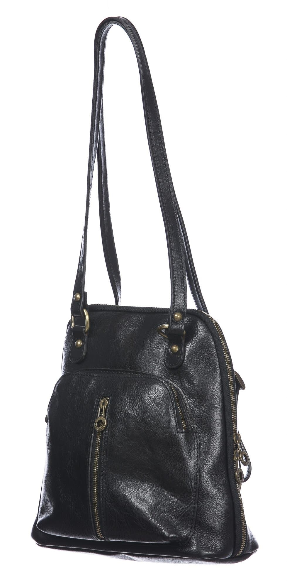 Borsa zaino donna in vera pelle MONTE CRISTALLO, colore NERO, CHIAROSCURO, Made in Italy