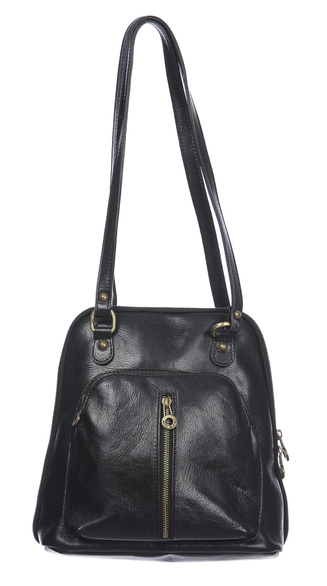 Borsa zaino donna in vera pelle MONTE CRISTALLO, colore NERO, CHIAROSCURO, MADE IN ITALY 