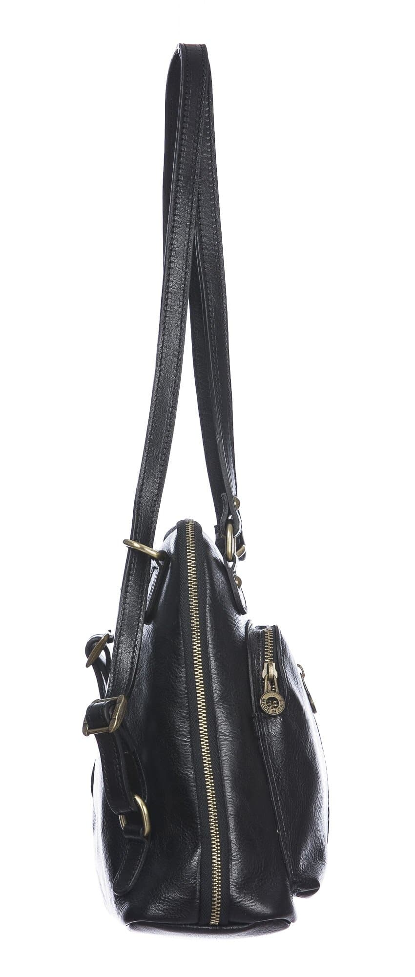 Borsa zaino donna in vera pelle MONTE CRISTALLO, colore NERO, CHIAROSCURO, MADE IN ITALY 