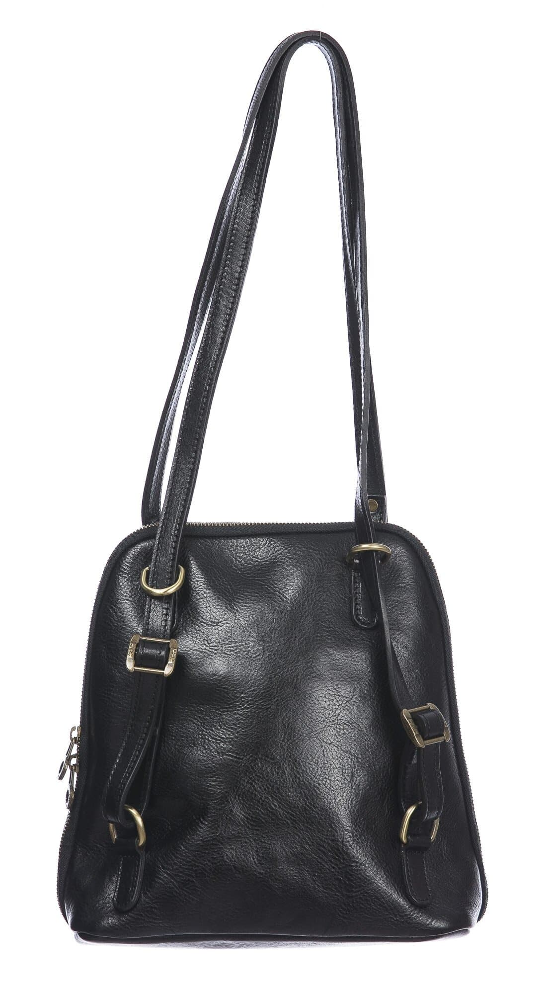 Borsa zaino donna in vera pelle MONTE CRISTALLO, colore NERO, CHIAROSCURO, MADE IN ITALY 