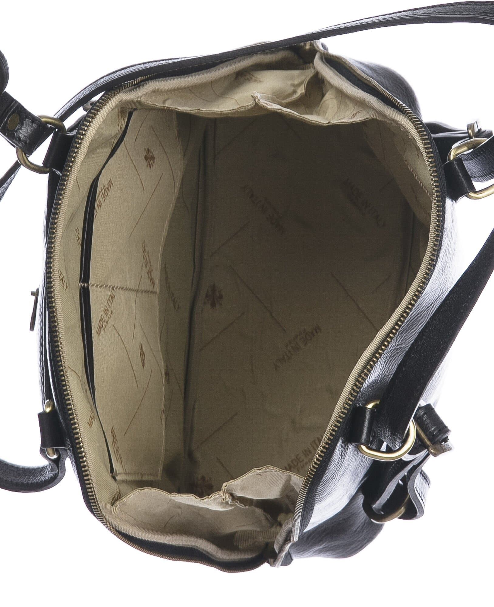 Borsa zaino donna in vera pelle MONTE CRISTALLO, colore NERO, CHIAROSCURO, MADE IN ITALY 