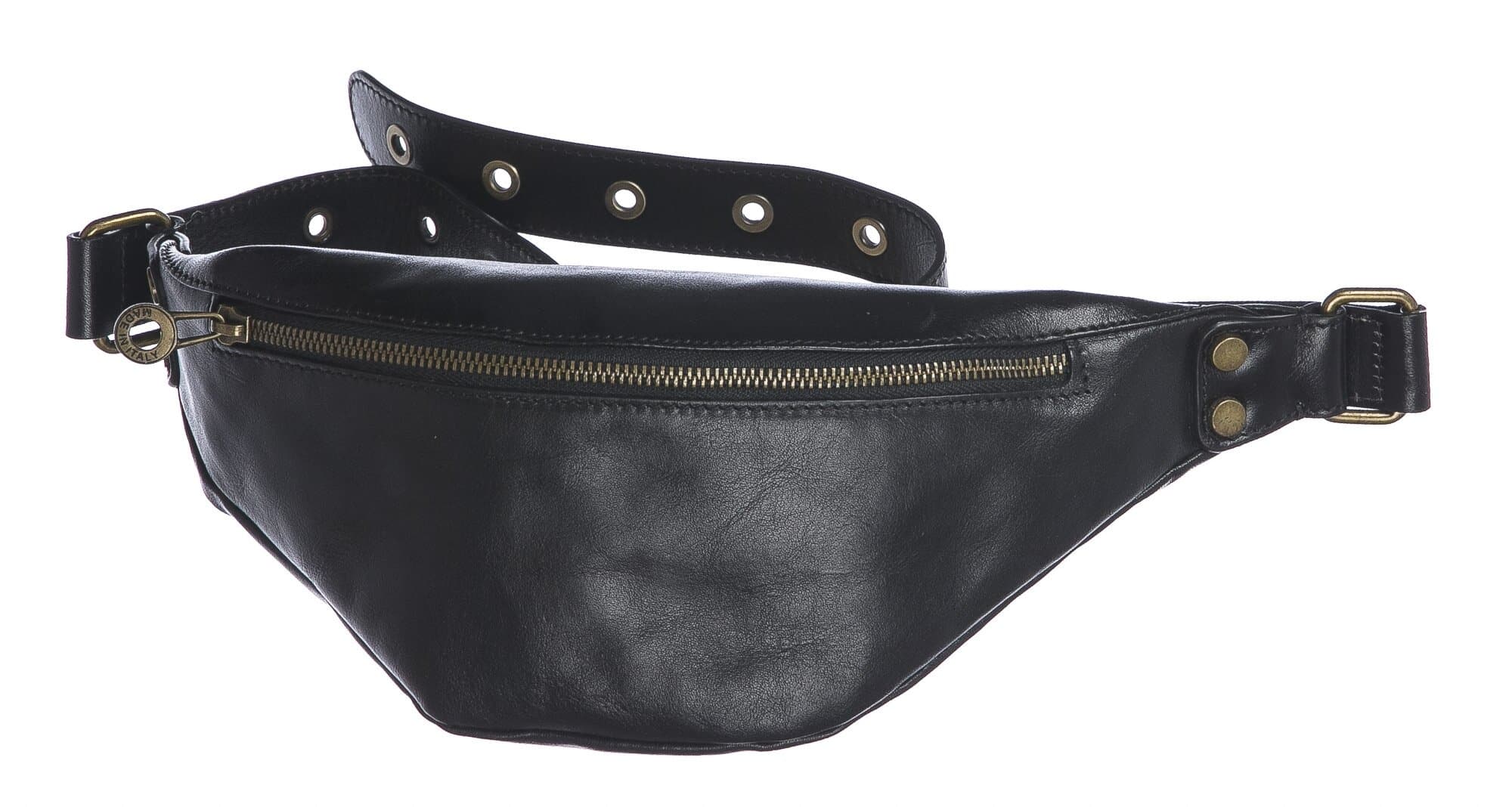 Marsupio da uomo in vera pelle primo fiore LUCIO, colore NERO, CHIAROSCURO, MADE IN ITALY